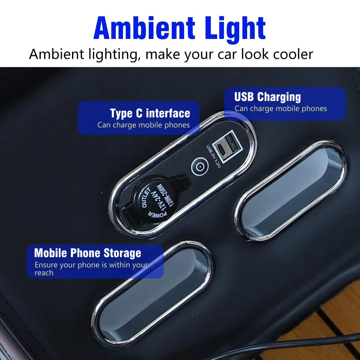 Auto Armlehne Box Center Console Organizer für V-Klasse V220 V260 V250 W447 einfache Installation, mit7 Farben LED-Leuchten-Typ-C USB-Anschluss Schwarz Leder Armlehne Zubehör (black)