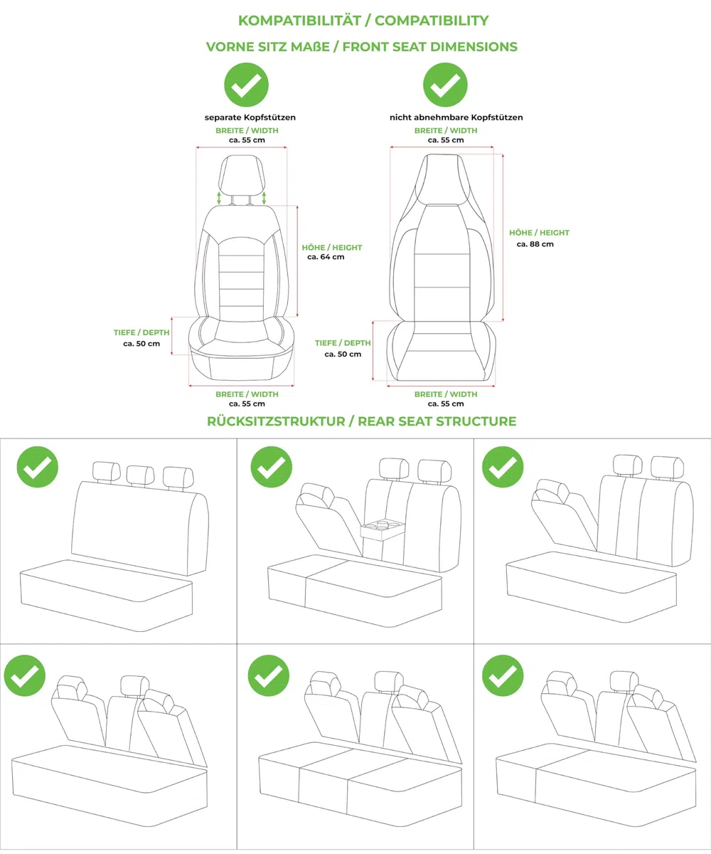 Autositzbezüge Universal für PKW & SUV – Premium Schonbezüge Komplettset Schwarz, hochwertig verarbeitet für mehr Sitzkomfort, Airbag-kompatibel Sitzauflage, für Vorder- und Rücksitze