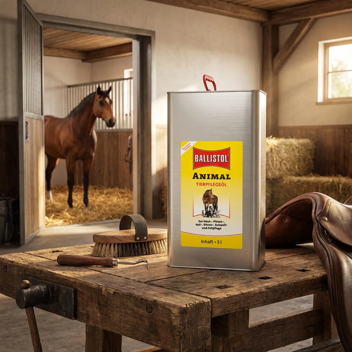 ELITE BBQ Ballistol Animal Tierpflegeöl 5 Liter Kanister + Mikrofaser-Reinigungstuch – Tierpflege-Set für Fell, Haut & Hufe – Von Tierärzten Empfohlen