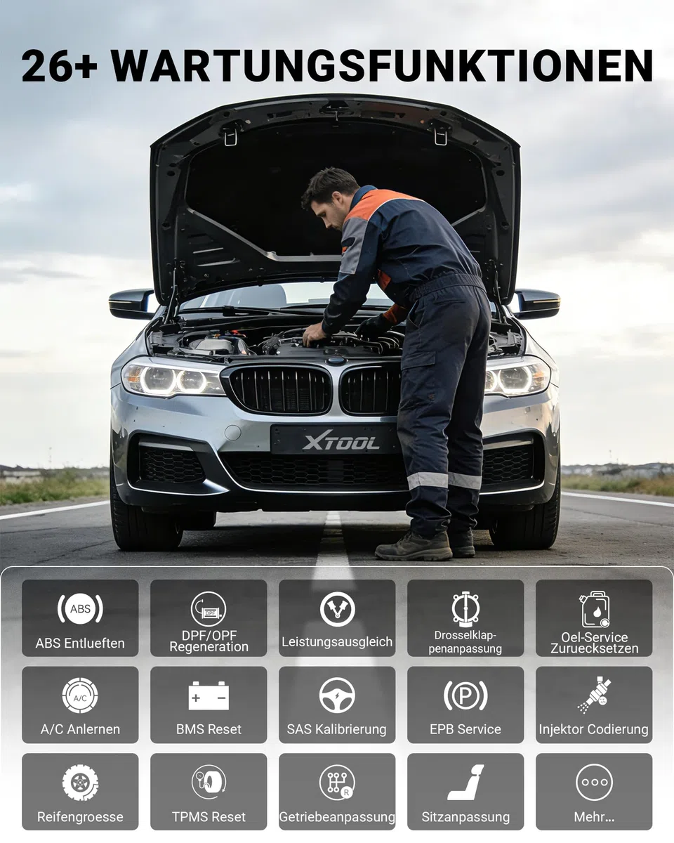 XTOOL A30M OBD2 Diagnosegerät Set, Bidirektionales Kabelloses Diagnosegerät Auto, Vollsystem, KI-Unterstützung, 26+ Resets, Öl ABS BMS DPF, 8-PID Live-Daten für iOS/Android, Lebenslange Update, CAN FD