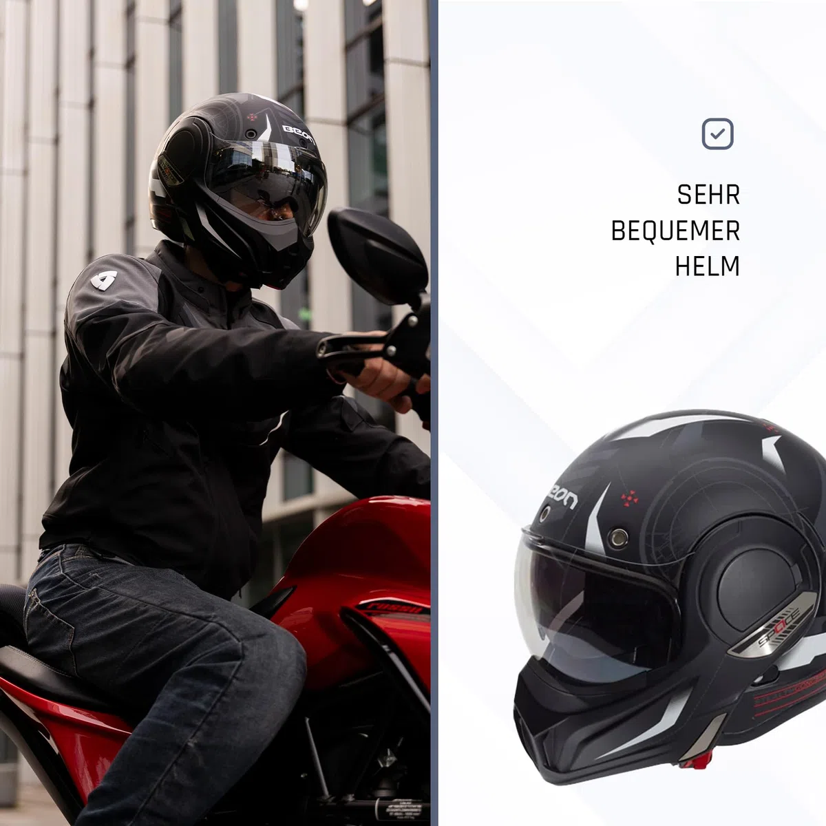 BEON Stratos Motorradhelm - Systemhelm Klapphelme mit Visier und Sonnenblende - Rollerhelm Sonnenblende - Motorrad Helm Damen & Herren - Integralhelm 180° Klappbar - Anti-Kratz-Visier - XL