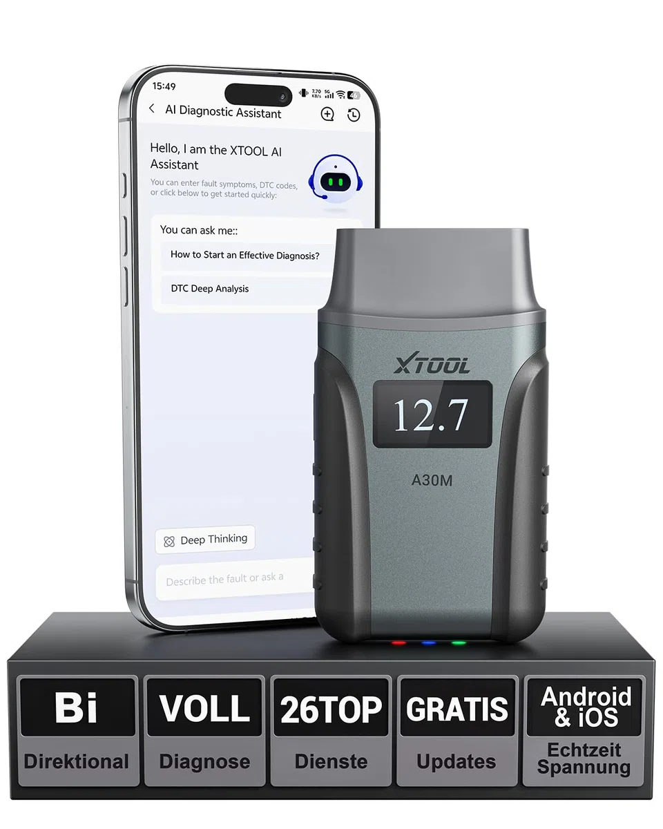 XTOOL A30M OBD2 Diagnosegerät Bluetooth, Diagnosegerät Auto mit Bidirektionaler für Alle Systeme, Kfz-Auslesegerät für Android/iOS mit 26+ Resets (Öl/ABS/BMS/DPF), CAN FD, Lebenslange Updates