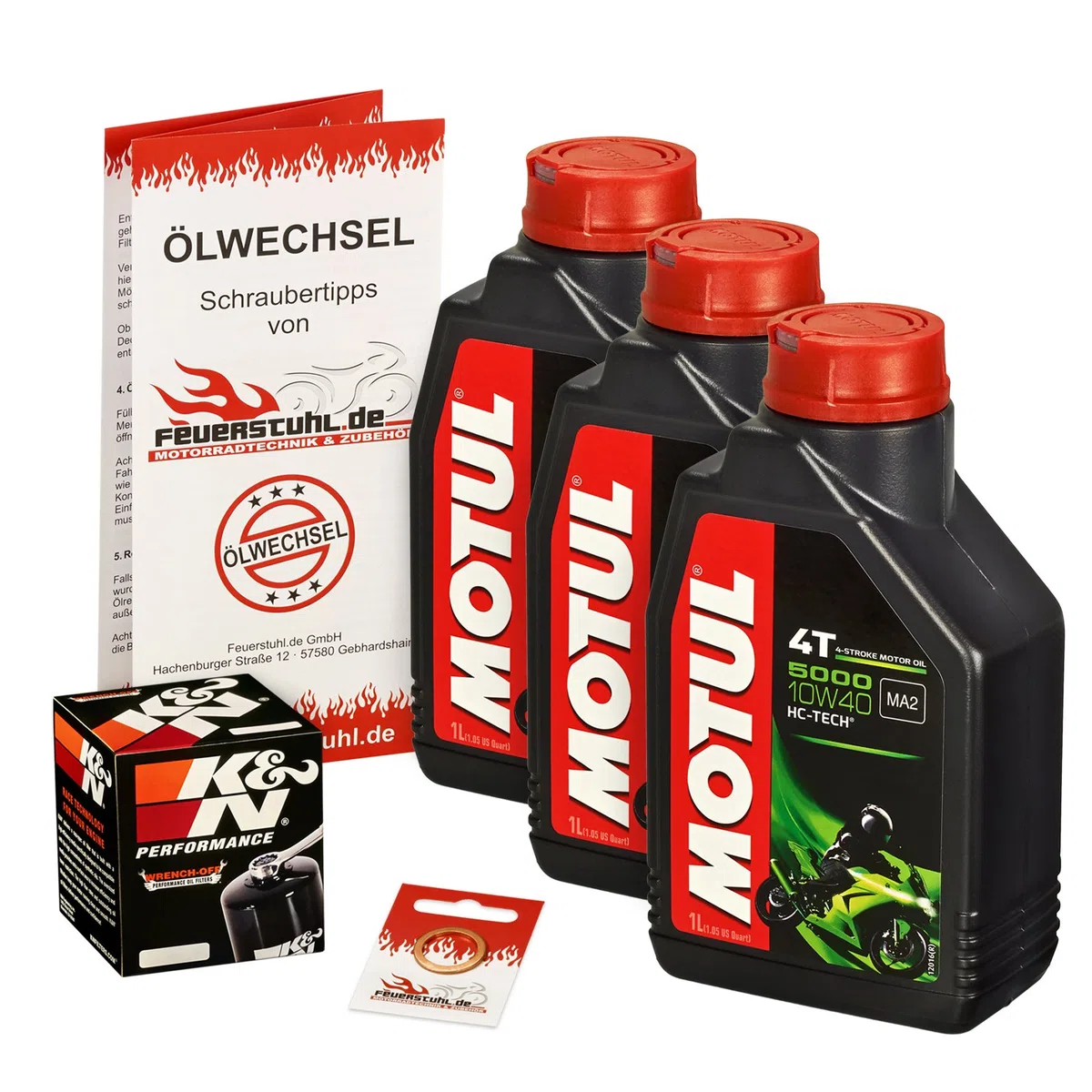 Motul 10W-40 Öl + K&N Ölfilter für Yamaha GTS 1000, 93-95, 4BH - Ölwechselset inkl. Motoröl, Filter, Dichtring