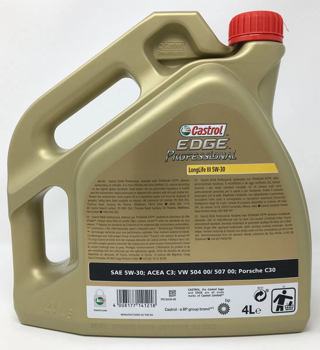 Castrol CAEP5304 Edge Professional LongLife III 5W-30 Motoröl, 4 Liter