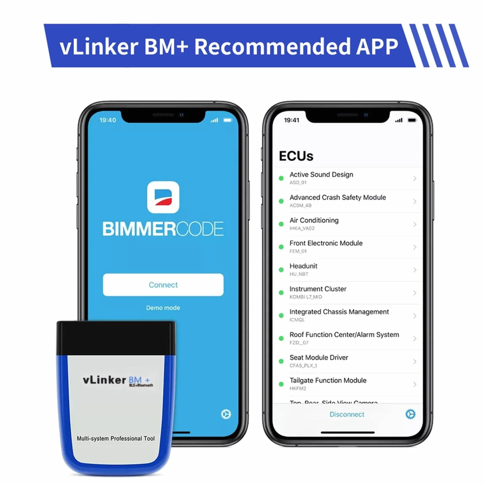 vLinker BM+ OBD2 Bluetooth Diagnose Scan Tool, OBDII Autoscanner für iOS, Android, und Windows - Gemacht für BimmerCode