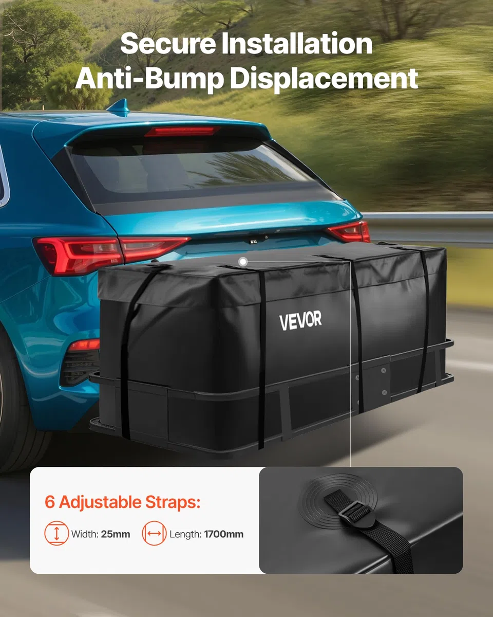 VEVOR Gepäckträgertasche für Anhängerkupplung aus wasserdichtes 840D-PVC (0,566 m³), Gepäcktasche zur Aufbewahrung auf der Ladefläche von Lkws mit verstärkten Gurten für PKW SUVs Vans Schwarz