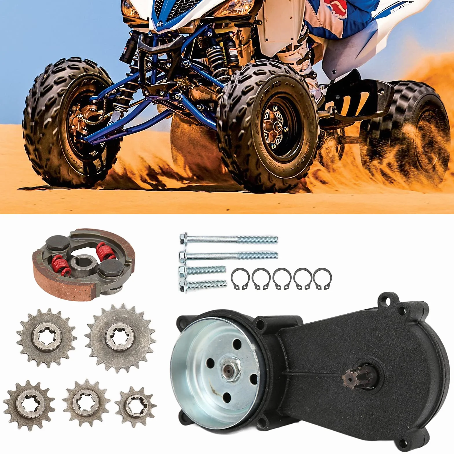 Akozon Getriebe, Kupplungsgetriebe, Trommelgehäuse Getriebe Kupplungssatz Kupplungsgetriebe Trommel für 43cc 47cc 49cc 2-Takt Pocket Mini Bike Scooter ATV