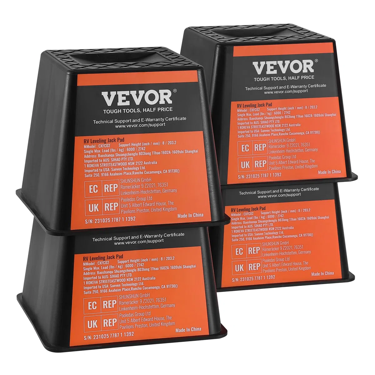 VEVOR Anhänger-Wagenheberblock Wohnmobil-Reisezubehör, 4er-Pack Wagenheber 2721 kg Kapazität pro Wohnmobil-Nivellierblock, für jeden Wagenheber, jeden Pfosten, jeden Fuß und jedes Sattelrad