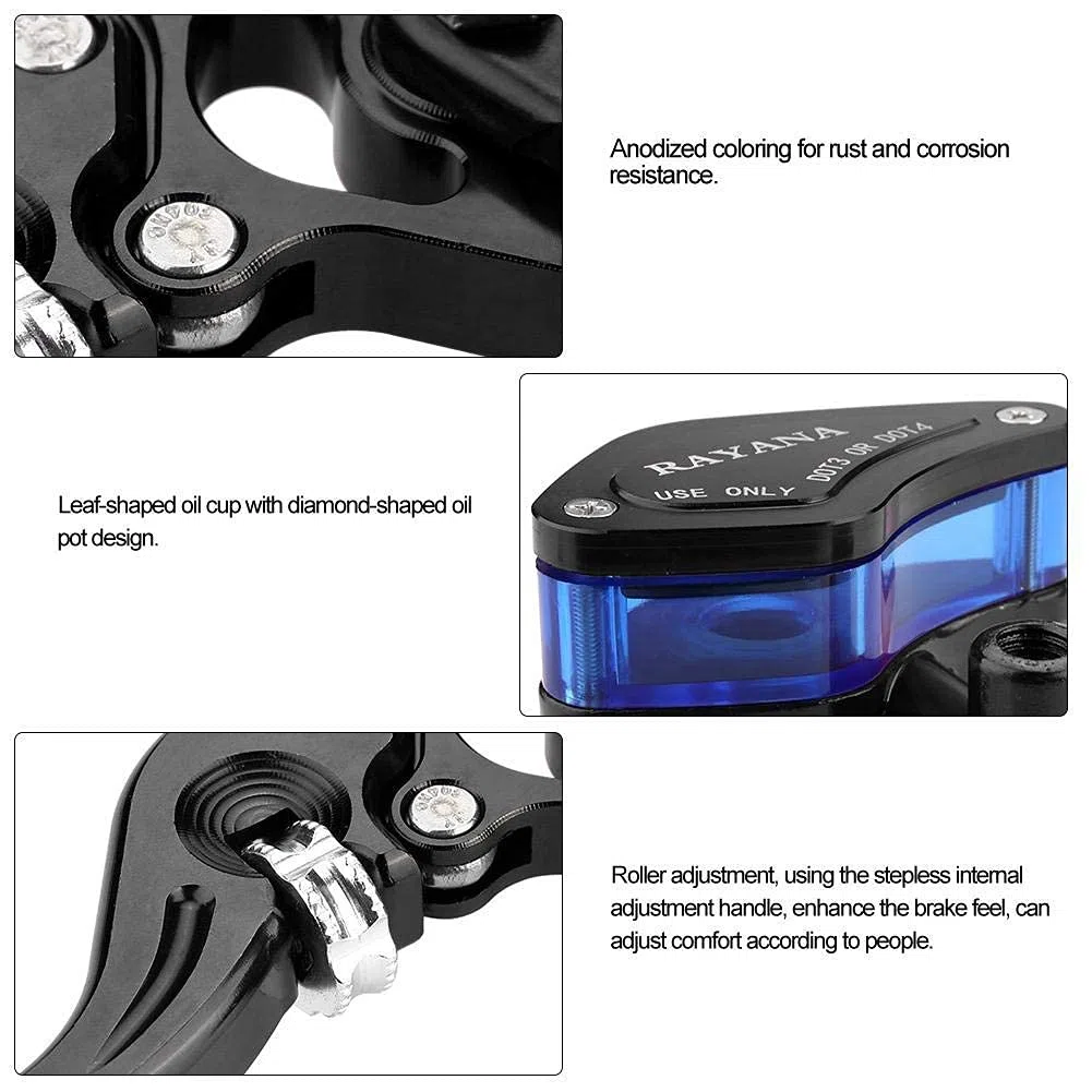 22mm Universal Motorrad Hydraulische Bremspumpe, CNC Aluminium, Schwarz, Rollerverstellung, mit Abschaltschalter, für 22mm Lenker