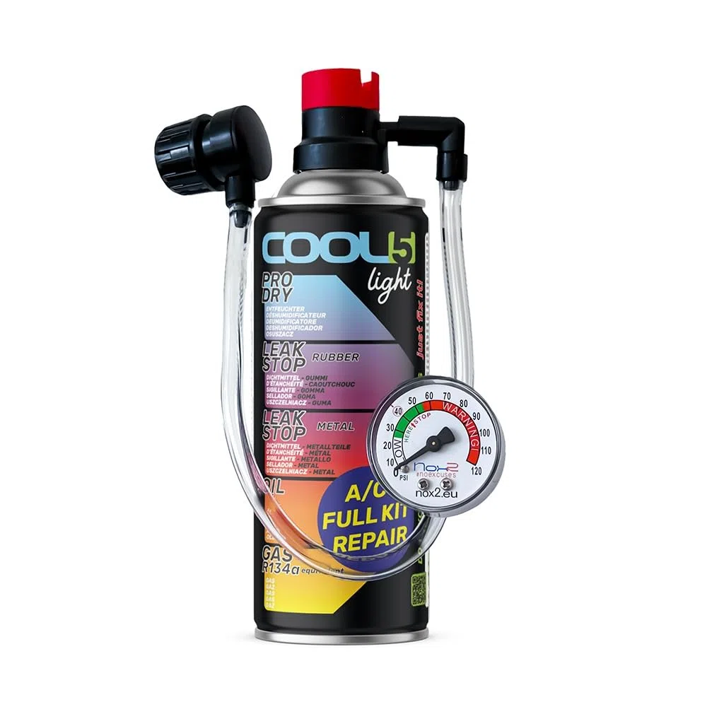 Hobby, Kältemittel Ersatzgas r1234yf Auto Klimaanlage Nachfüllset - Klimaanlage Wohnmobil - entspricht 660g, 1 Dose, 5in1, 235g, mit integriertem Schlauch und Manometer und Adapter