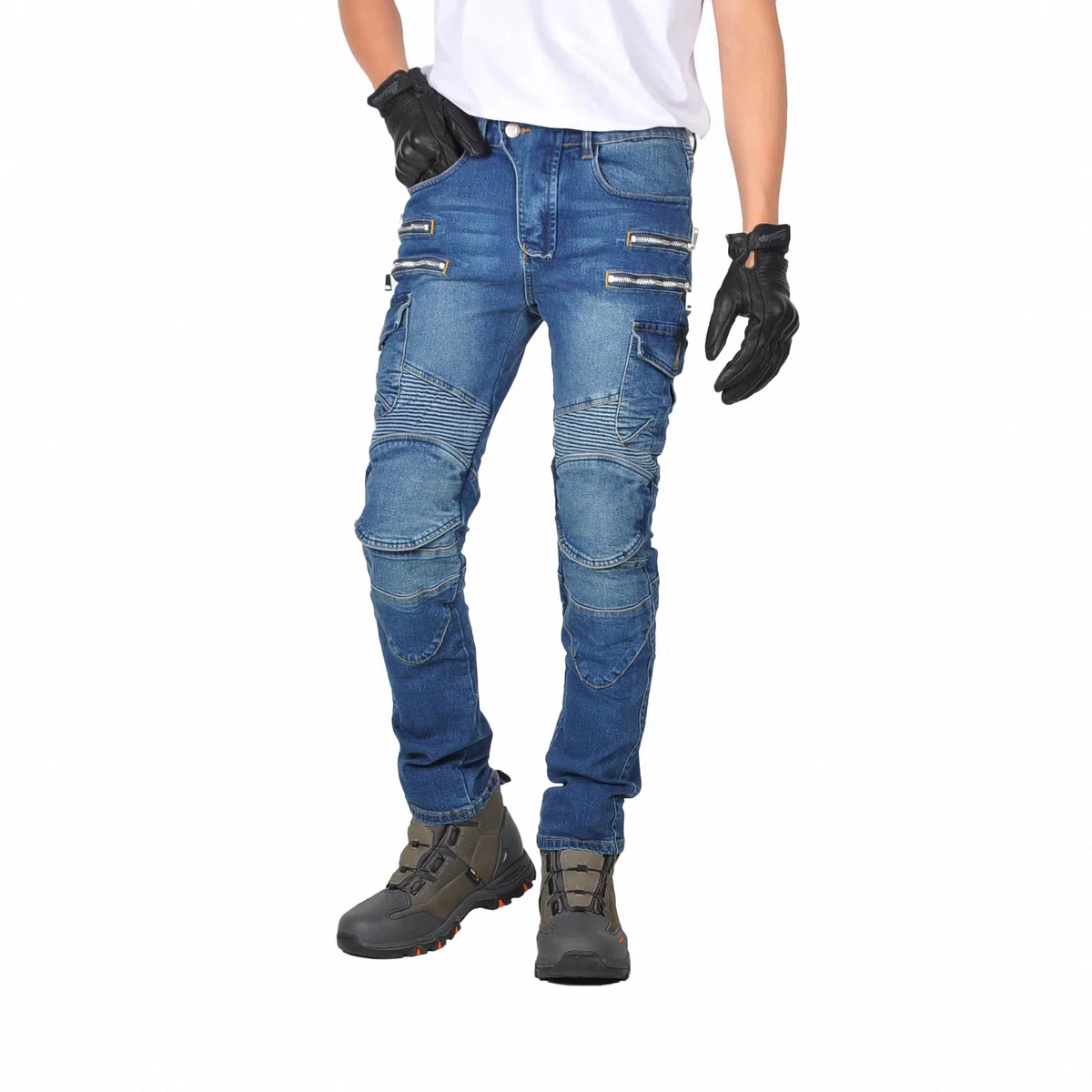 Motorradhose Herren Jeans, Motorrad Jeans Herren Stretch Denim, Cargo Biker Hose Männer, Vorgeformter Schnitt, Mehrere Taschen, Urban Motorradbekleidung 4 Jahreszeiten