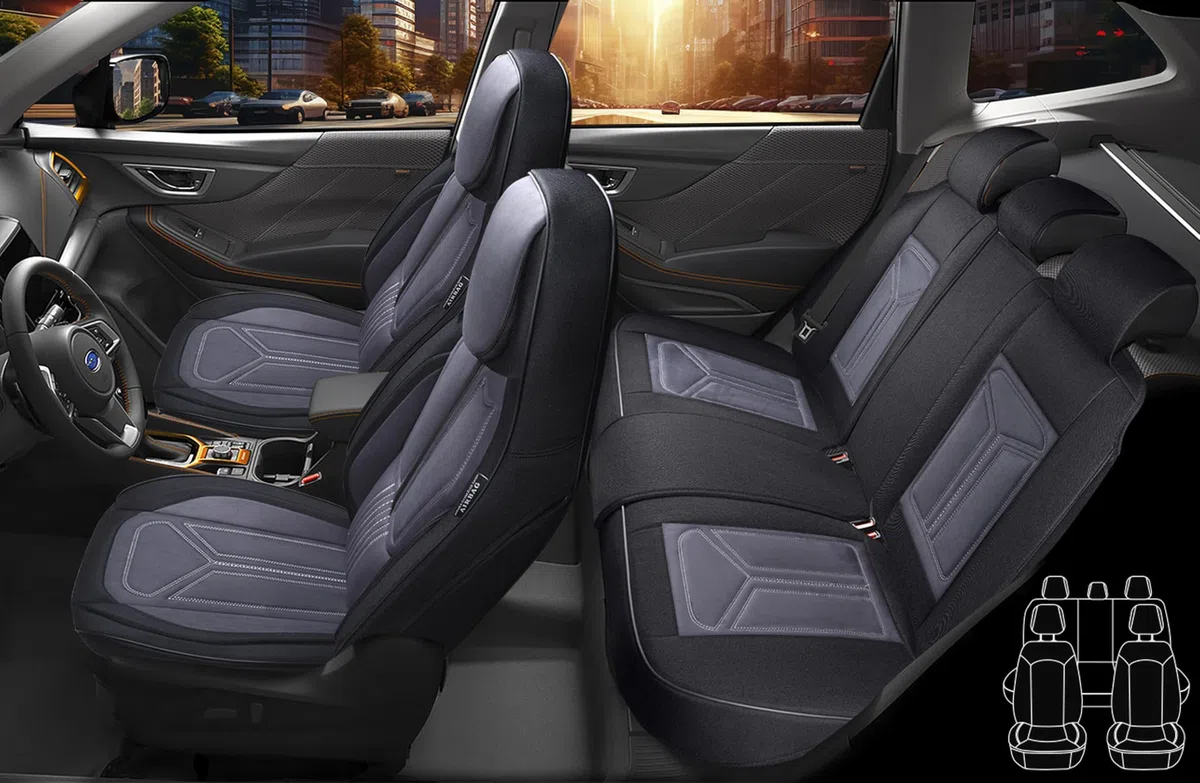 Autositzbezüge Universal für PKW & SUV – Premium Schonbezüge Komplettset Schwarz/Grau, hochwertig verarbeitet für mehr Sitzkomfort, Airbag-kompatibel Sitzauflage, für Vorder- und Rücksitze