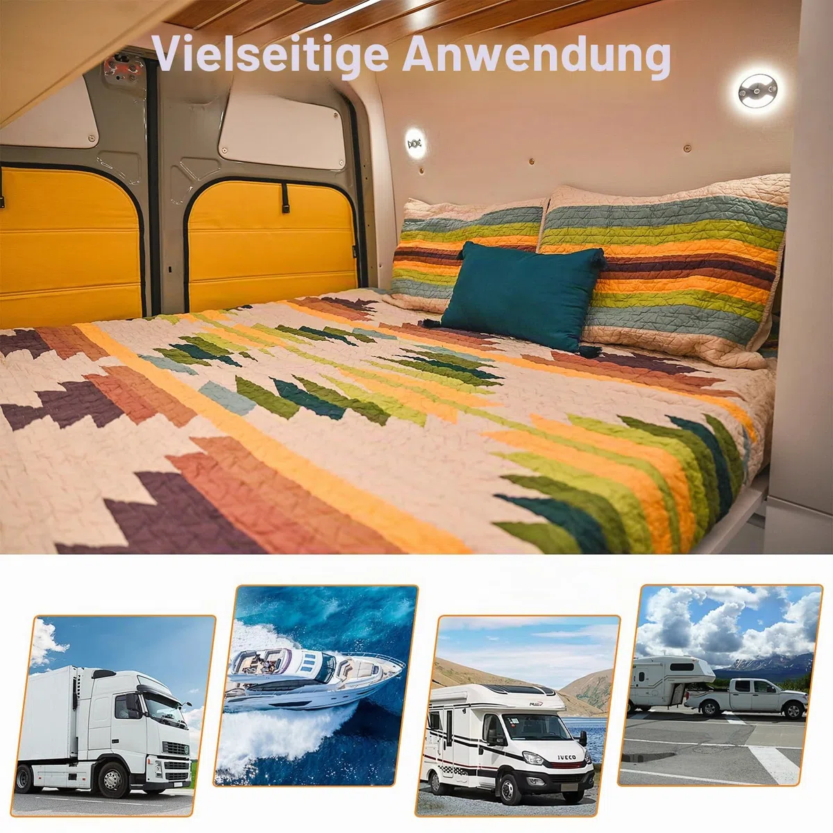 4 x 12V LED Deckenleuchte Wohnmobil Flach Dimmbar Panel Rund Leuchte 75mm 235LM mit Touch Schalter Aufbauleuchte, für Camper Boot Wohnwagen Yacht Auto, Zwei Farbe(3000K/Blau)