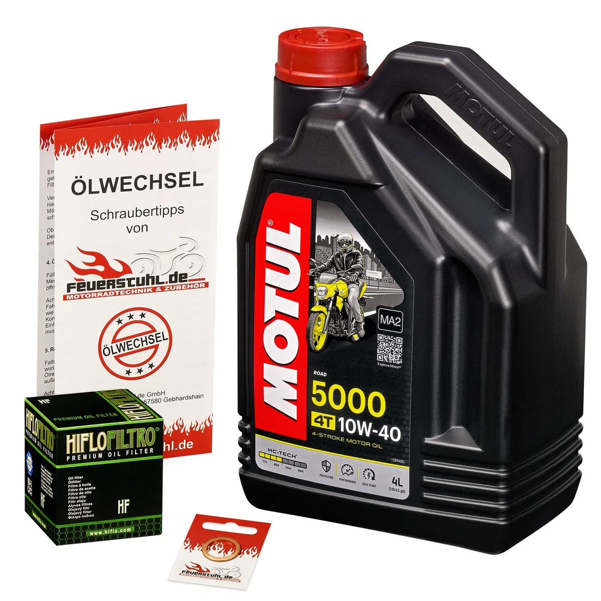 Motul 10W-40 Öl + HiFlo Ölfilter für Triumph Tiger Explorer/XC, 12-15, V13VG - Ölwechselset inkl. Motoröl, Filter, Dichtring