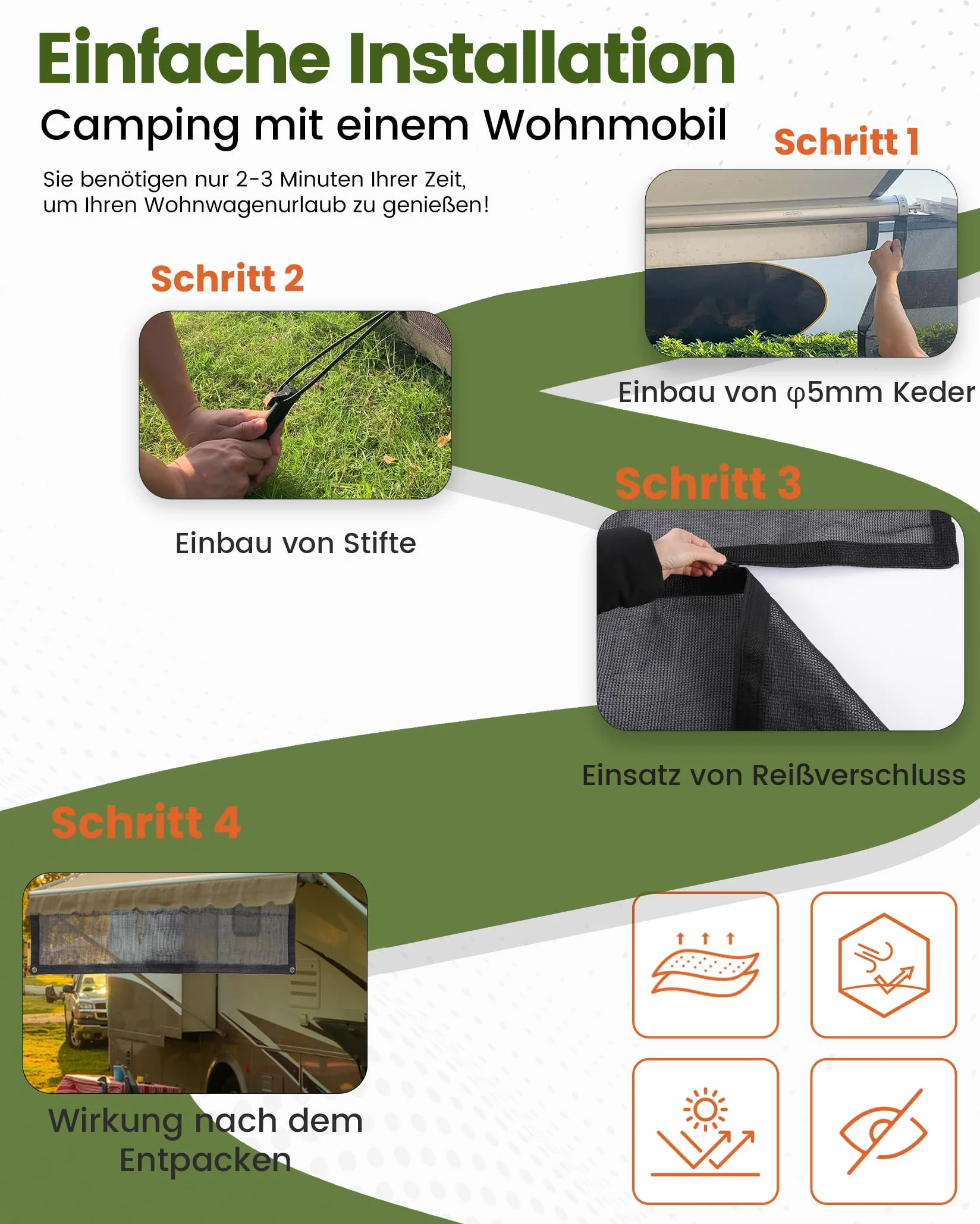 Sonnenschutz Markise Wohnmobil, 2x3.3m(Höhe x Breit) 75% View Blocker Markisen Vorderwand Sonnenschutz für Markise Wohnmobil Sunblocker für Campingwagen,Wohnmobil,Wohnwagen