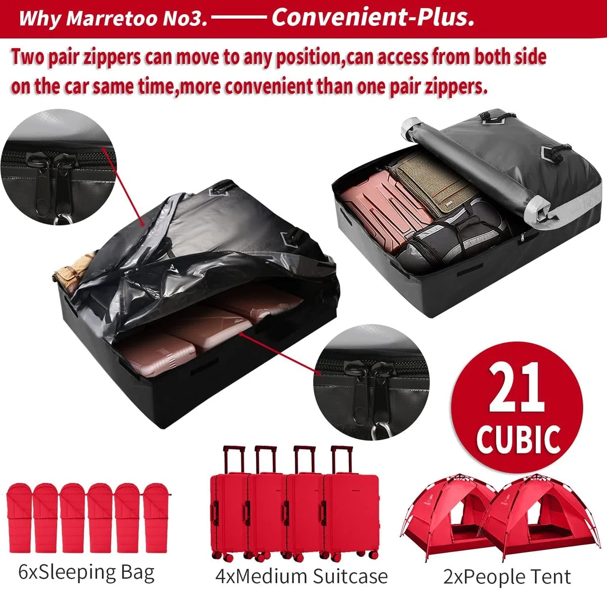 21 Kubikfuß Auto Dachbox Faltbare Wasserdicht Dachtasche Gepäckbox Tasche Aufbewahrungsbox mit a Antirutschmatte, für Fahrzeuge mit/ohne Gepäckträger Gepäcktransport, Vans, SUVs, Black