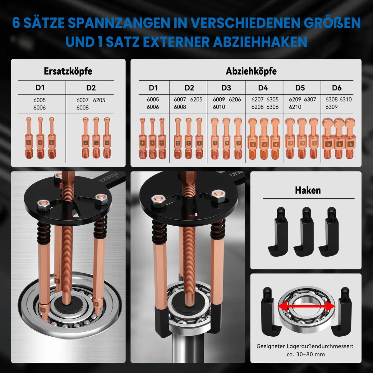 DISEN 36-in-1 Lagerabzieher Set, Innenlager Abzieher Trennsatz, Radlager Werkzeug, Lagerabzieher Innen für Radlager Ausbau Demontage Werkzeug, Blau