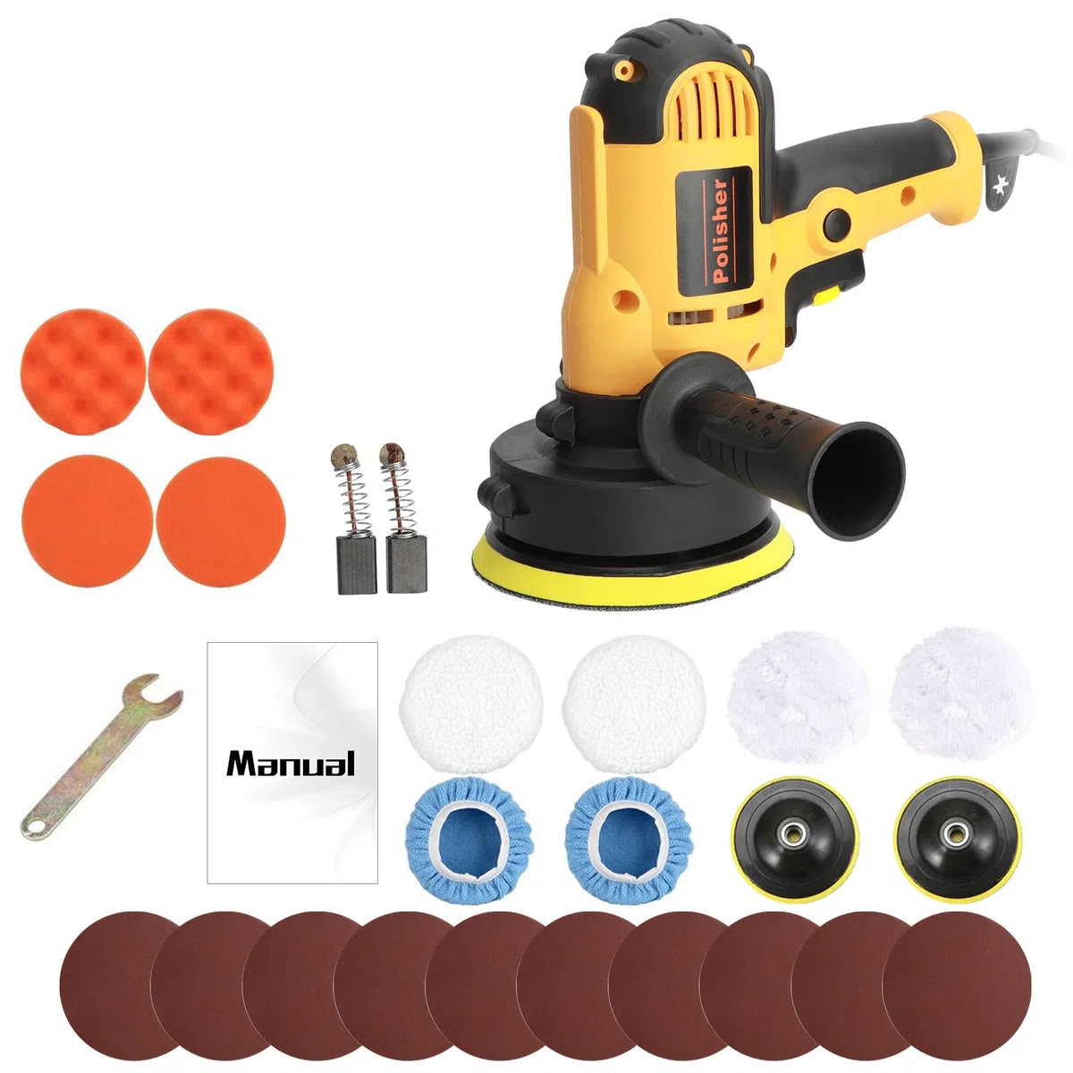 Mini Poliermaschine, 700W Auto Poliermaschine 125mm Exzenter Poliermaschine Polierer mit Geschwindigkeit 600-3600RPM, Seitengriff, 125mm Polierschwamm Zubehörset für Auto, Möbeln, Metall