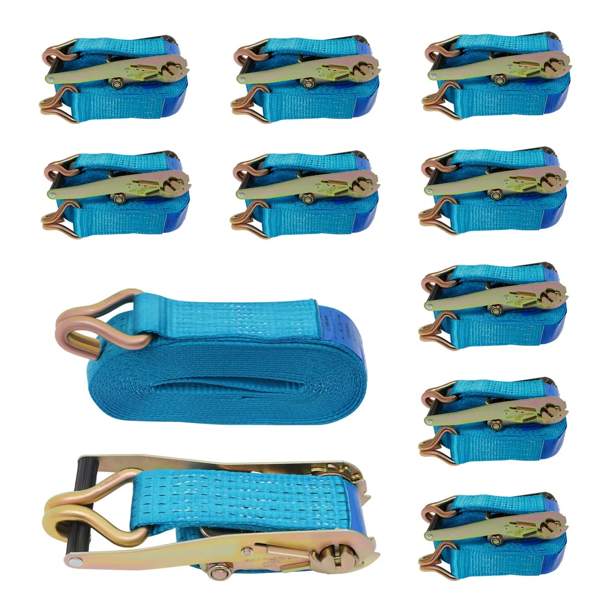 10 Stück Zurrgurte mit Ratsche und Haken, 5000 kg 8 m x 50 mm Zurrgurt | Ratschengurte Tragfähigkeit 5 t, für die professionelle Ladungssicherung auf Anhängern und LKWs verwendet (Blau)