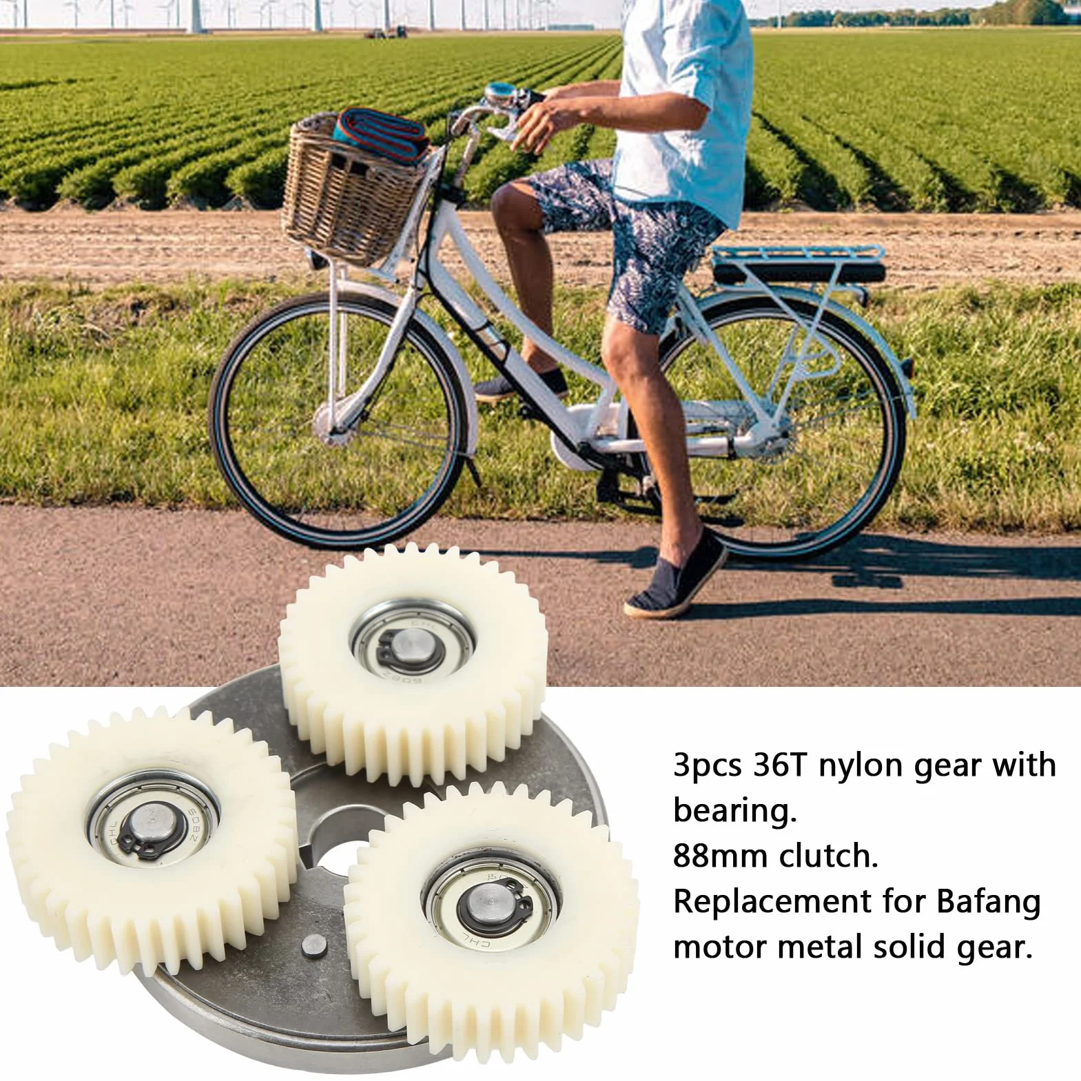 Asixxsix Fahrrad-Motor-Getriebe-Kupplungs-Kit, 3pcs 36T Planetary Nylon Gears Stable Elektrofahrrad-Motor-Kit mit Lager und 88mm Kupplung für Elektrofahrrad 500W bis 750W