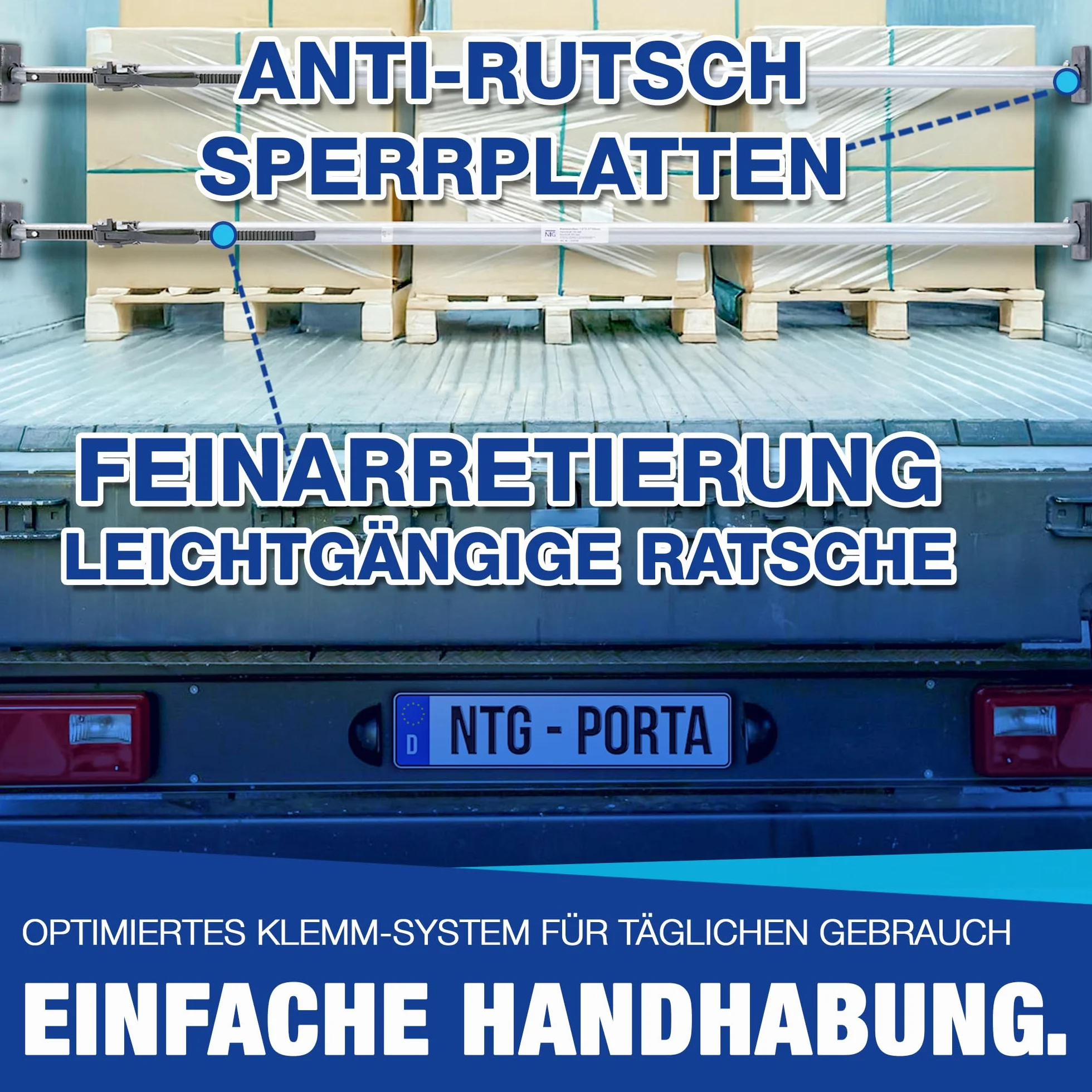 NTG Klemmbalken 1630–2000 mm – ausziehbare Spannstange zur Transportsicherung für LKW, Anhänger & Transporter – robuste Ladungssicherung Stange aus Aluminium mit Sperrfunktion – 4 Stück