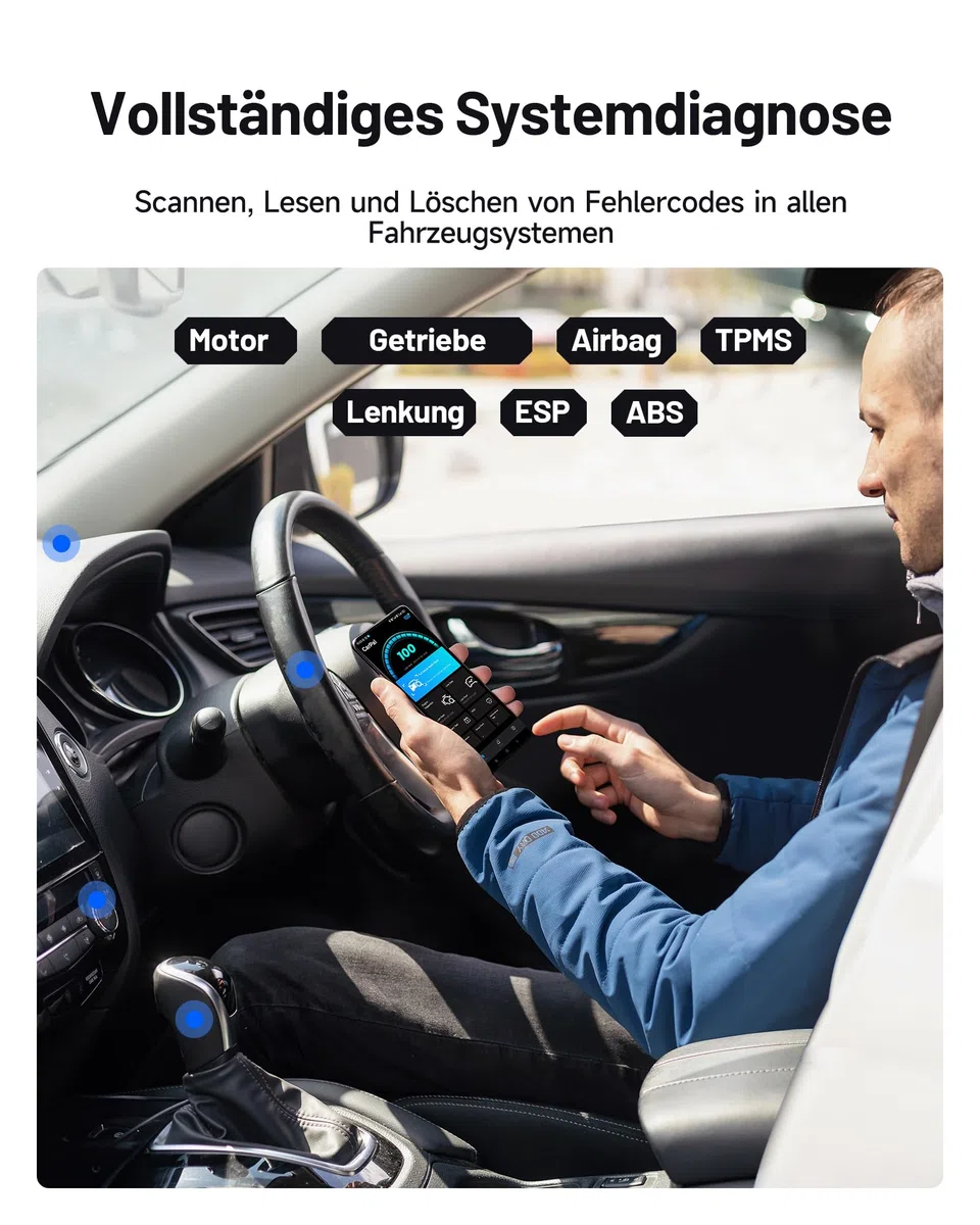 TOPDON OBD2 Diagnosegerät Carpal-A mit Bluetooth und 6 Reset Services, Diagnosegerät Auto mit Vollsystem Systemdiagnose für alle Fahrzeuge Kfz Pkw, OBD2 Scanner für iOS Android,1 Jahr Gratis