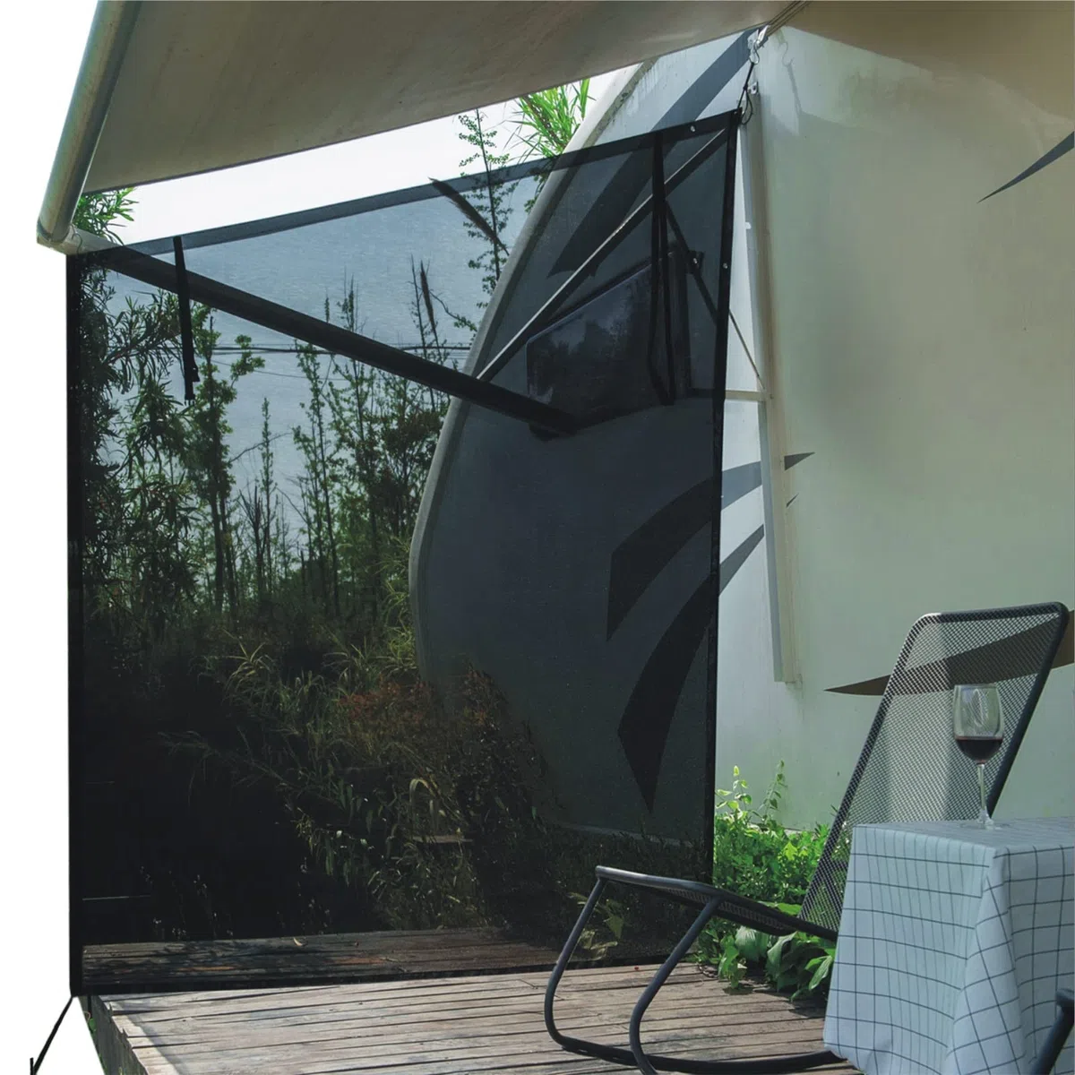 Dulepax Wohnmobil View Blocker Sonnenschutz, universeller RV Markisen Sichtschutz Bildschirm, 2,5 m x 2,1 m, mit kompletten Kits.