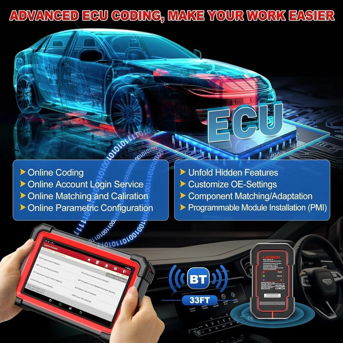 LAUNCH X431 CRP919E BT obd2 diagnosegerät für alle Fahrzeuge,LAUNCH diagnosegerät Auto mit OE-Level Alle System Diagnose,45+ Reset,kfz Tester für Active Test,CANFD, ECU-Kodierung,V.A.G-geführte,FCA