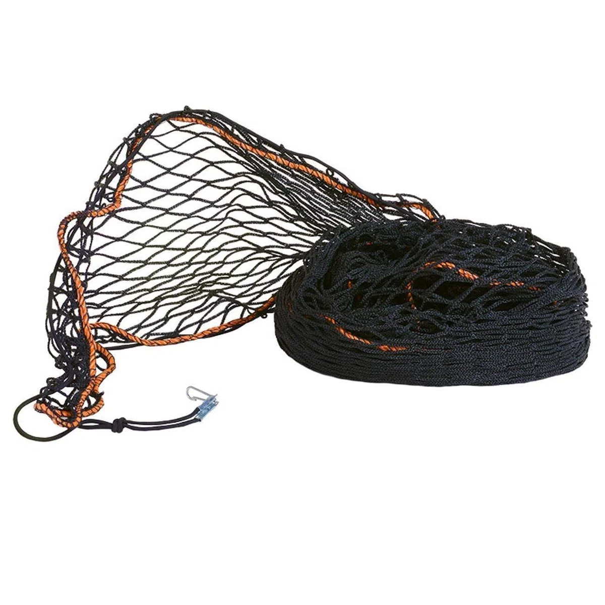 flesta® Anhängernetz 3,5 x 7,4 m I Stabiles Abdecknetz für Anhänger & Pritschen I 3 mm PE, 4,5 cm Maschenweite, verstärkter Rand I Inkl. 6 mm Gummiseil & Metallhaken zur Ladungssicherung