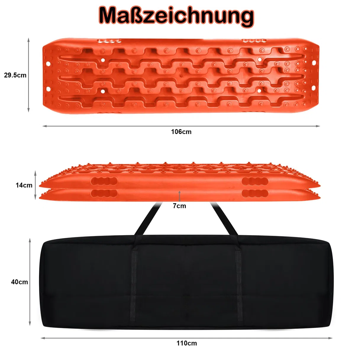 YUENFONG 2 Stück Sandbleche Anfahrhilfe mit Aufbewahrungstasche, Traktionsmatte Recovery Board 10T Last Traktionshilfe, Reifenleiter für Wohnmobil Geländewagen PKW, Orange