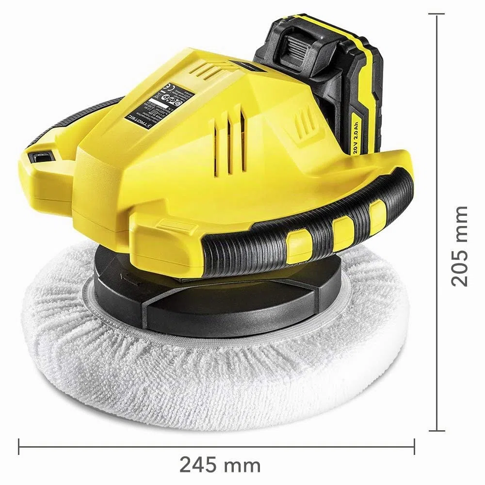 TROTEC Akku Poliermaschine PPOS 10‑20V – Autopoliermaschine 65 Watt, Multi Akku 20 V 2 Ah, Leistung 3.000 U/min, Polierteller-Ø: 245 mm, Autopolitur