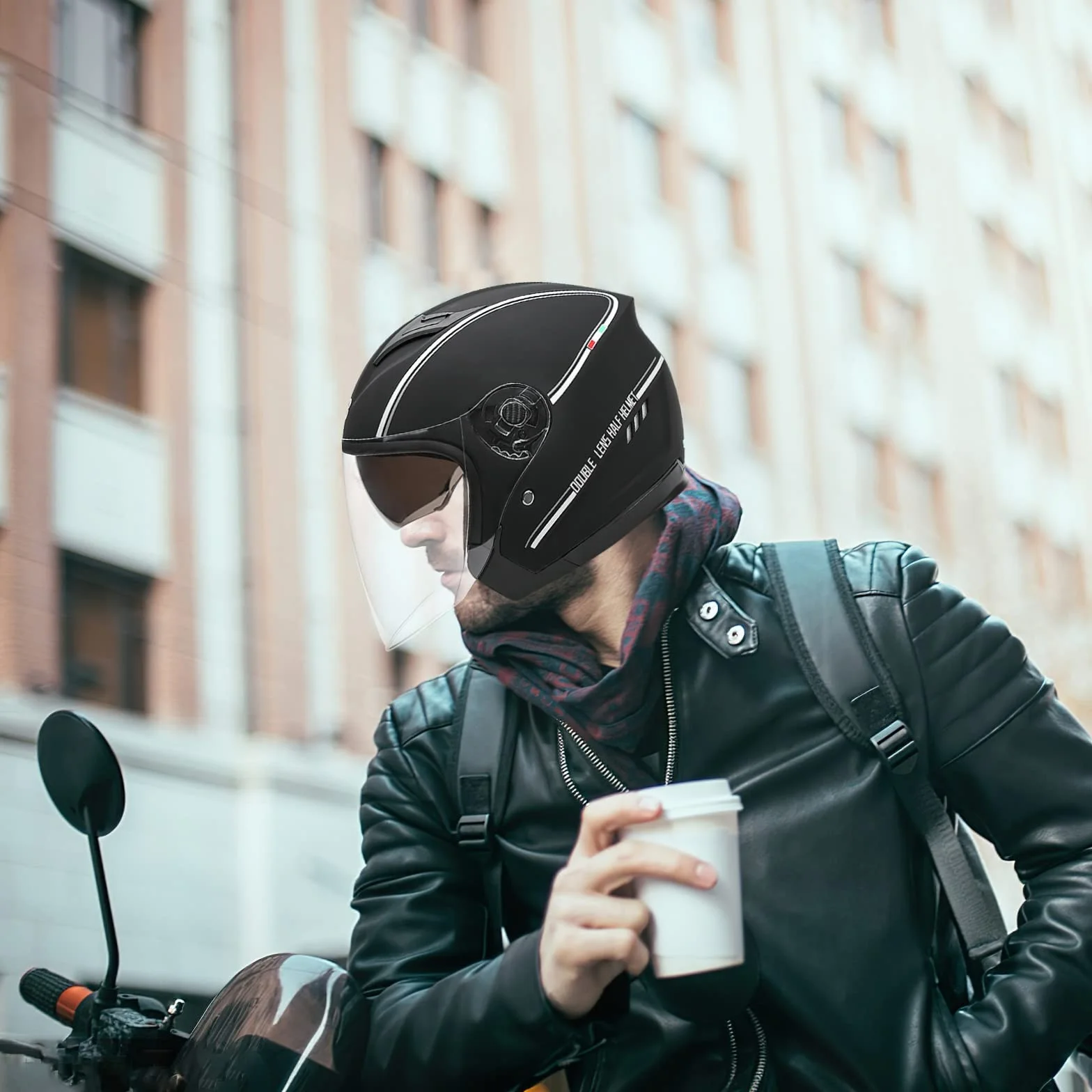 Motorradhelm mit Doppelvisier, Jethelm Jet-Helm Roller-Helm Scooter-Helm Moped Mofa-Helm Chopper Retro Vintage Jethelme