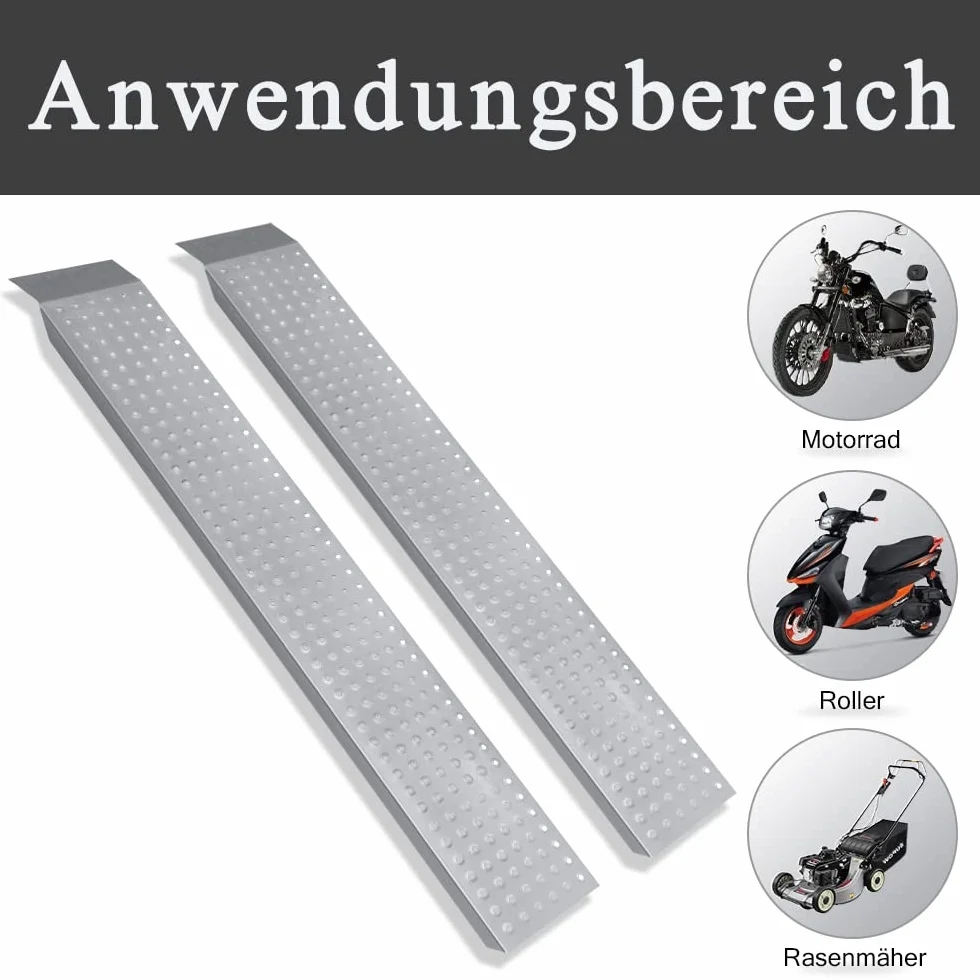 LILIIN 2X Auffahrrampe PKW Verladerampe 400 kg Verladeschiene Verzinkter Stahl Laderampe Anhängerrampe Tragfähigkeit Alu Rampe für Motorrad, Anhänger, Rasenmäher, Rasentraktor (160cm, Silber)