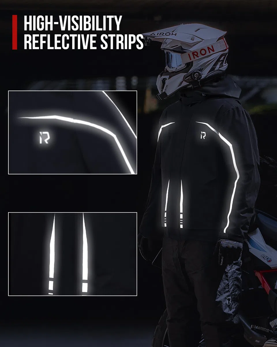 RIDEIRON Regenjacke Herren Set Motorrad Regenkombi Herren Regenjacke Herren Wasserdicht Atmungsaktiv Reflektierend Leicht winddichter Outdoor für Fahrradfahrer,Schwarz