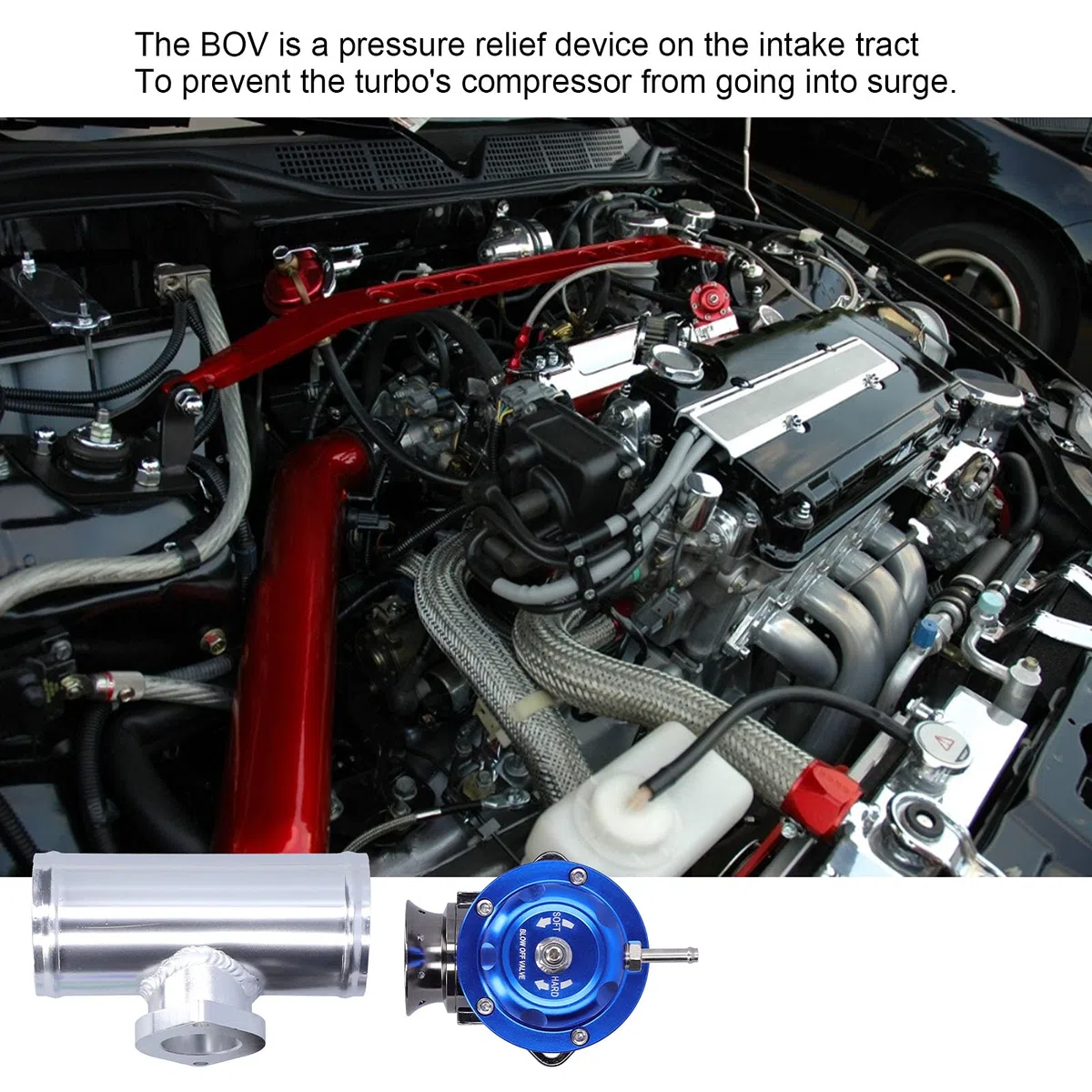 Abblasventil, Universal Aluminium Billet Turbo Abblasventil BOV, Professionelles Ablassventil BOV mit 2,5-Zoll-Flanschrohr & 8 Auslassanschlüssen für Rennwagen, Ansaugtrakt-Druckentlastung(Blau)