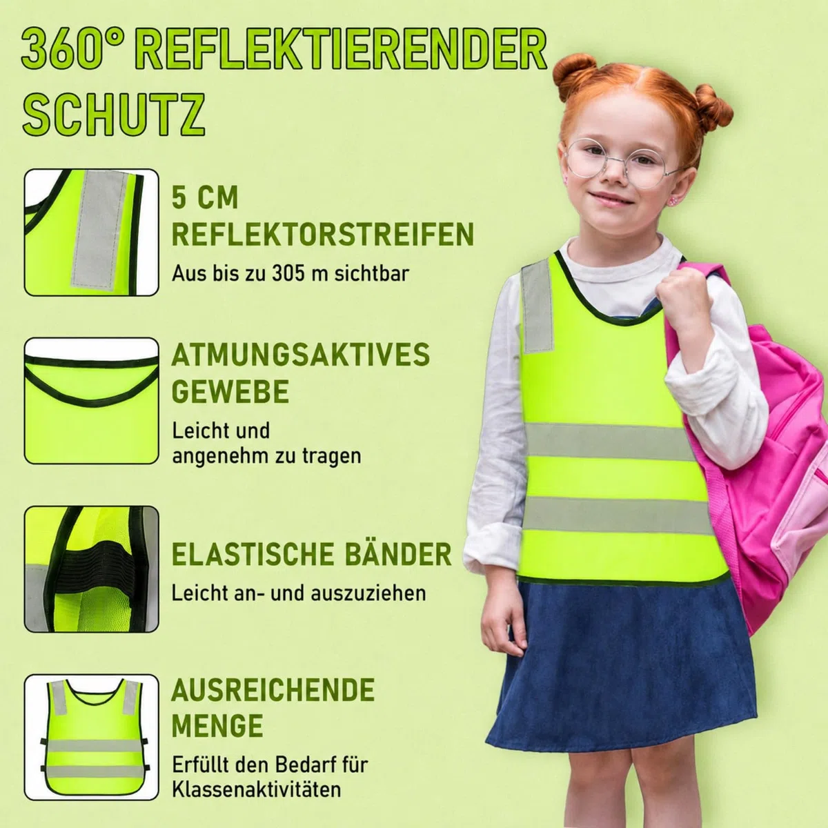 20 Stück Warnweste Kinder, Grad Reflektierende Sicherheitsweste Gelb, Hochsichtbare Weste für Sport, Laufen, Fahrrad, Schule, Auto, Jungs, Mädchen