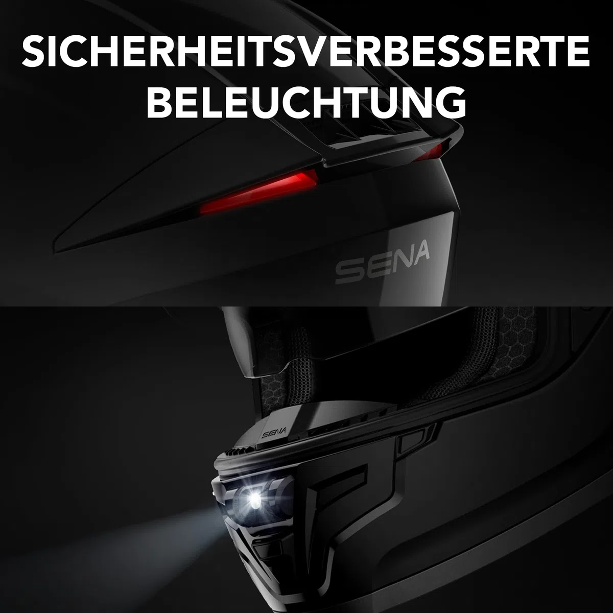 Sena Phantom Integralhelm mit integrierter Kommunikation, LED-Beleuchtung und 2. Generation Sound by Harman Kardon (Mattschwarz, XL)