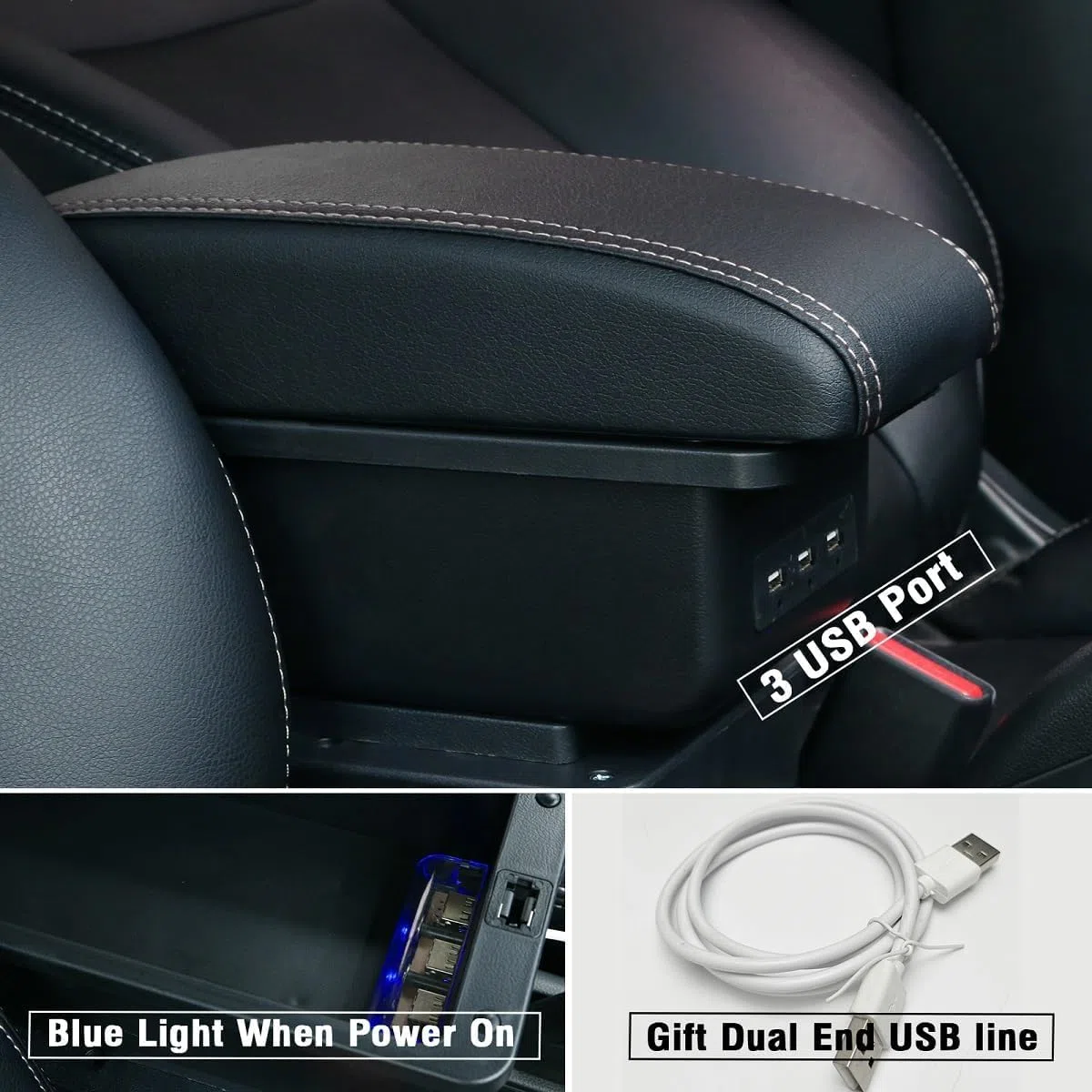 Autozubehor Armlehne für Golf 6 Armlehnen Scirocco Sagitar VW Golf 6 Golf 5 Mk6 MK5 Jetta 5 Armlehnen Zweilagige Armlehne Armauflage Leder mit weißen Linien