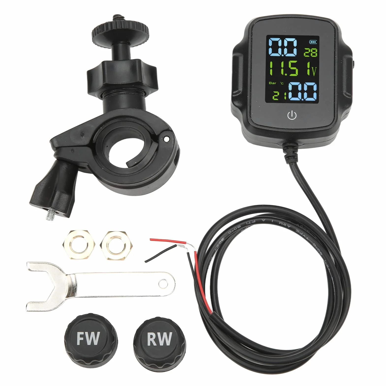 Reifendruckkontrollsystem für Motorräder mit 2 Externen Sensoren, TPMS, 12 V USB-Aufladung, Hochpräzises Display