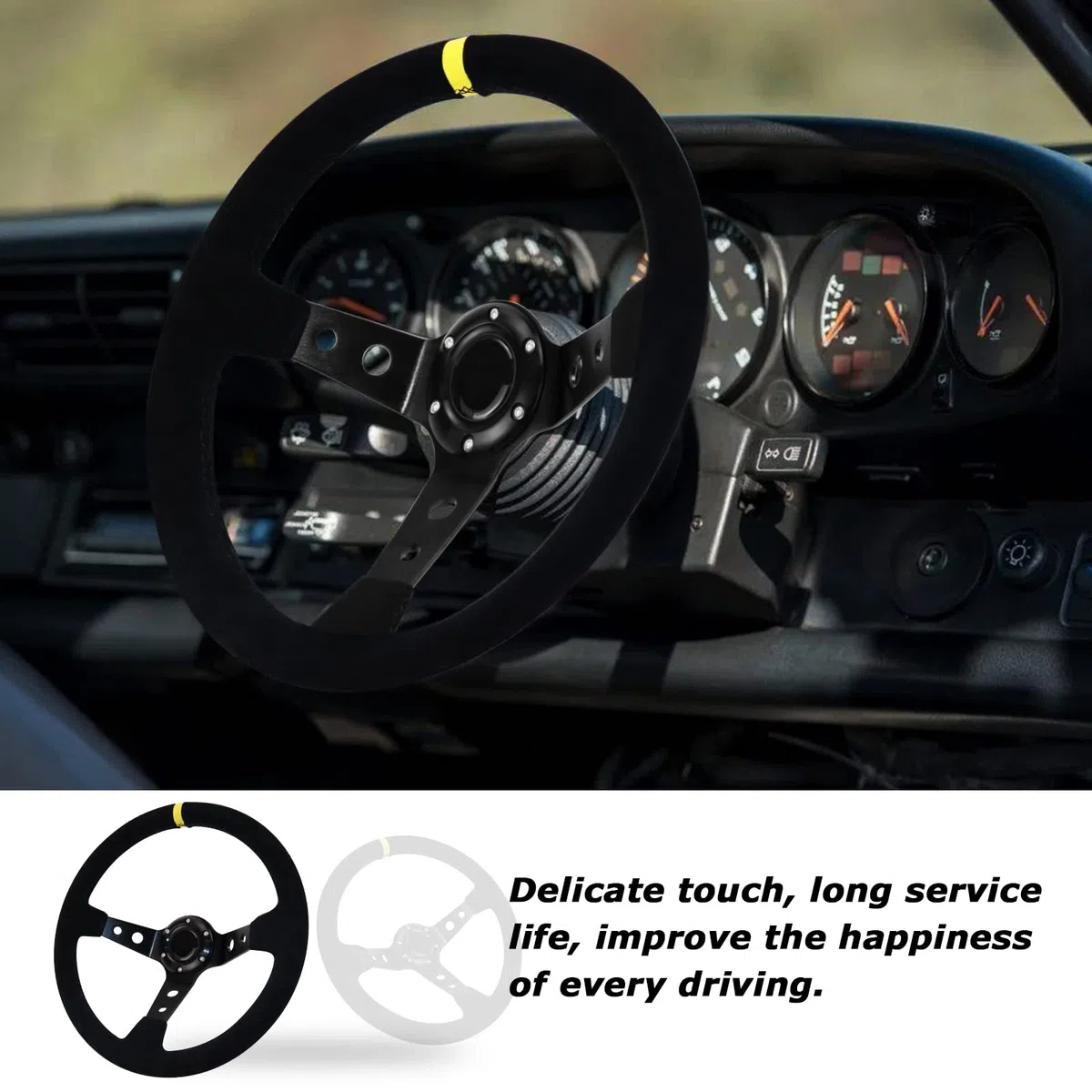 Universal Racing Lenkrad, Gaming Lenkrad 13.6" 6 Schrauben Griff Wildleder Deep Dish mit Horn Taste für Rennen/Rallye/Motorsport/Auto Sim Fahren(Schwarz)