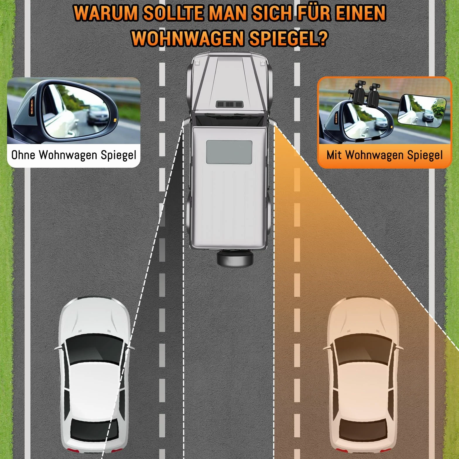 semai Wohnwagen Spiegel Auto Wohnwagenspiegel Toter Winkel Wohnmobil Außen Spiegelverlängerung Autospiegel für Gängigen Fahrzeugtypen(2 Stück)