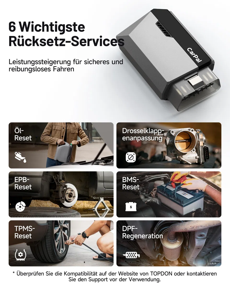 TOPDON OBD2 Diagnosegerät Carpal-A mit Bluetooth und 6 Reset Services, Diagnosegerät Auto mit Vollsystem Systemdiagnose für alle Fahrzeuge Kfz Pkw, OBD2 Scanner für iOS Android,1 Jahr Gratis