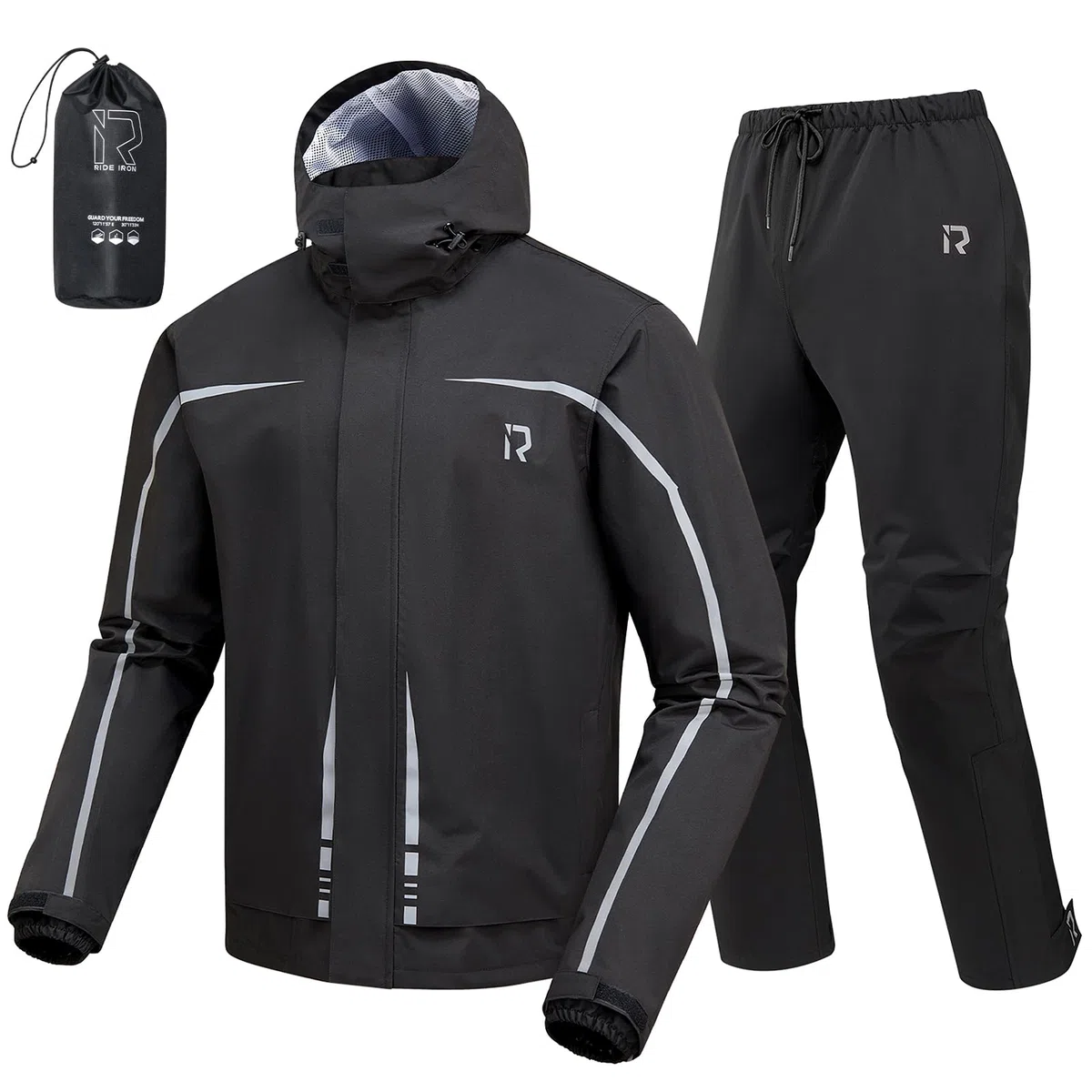 RIDEIRON Regenjacke Herren Set Motorrad Regenkombi Herren Regenjacke Herren Wasserdicht Atmungsaktiv Reflektierend Leicht winddichter Outdoor für Fahrradfahrer,Schwarz