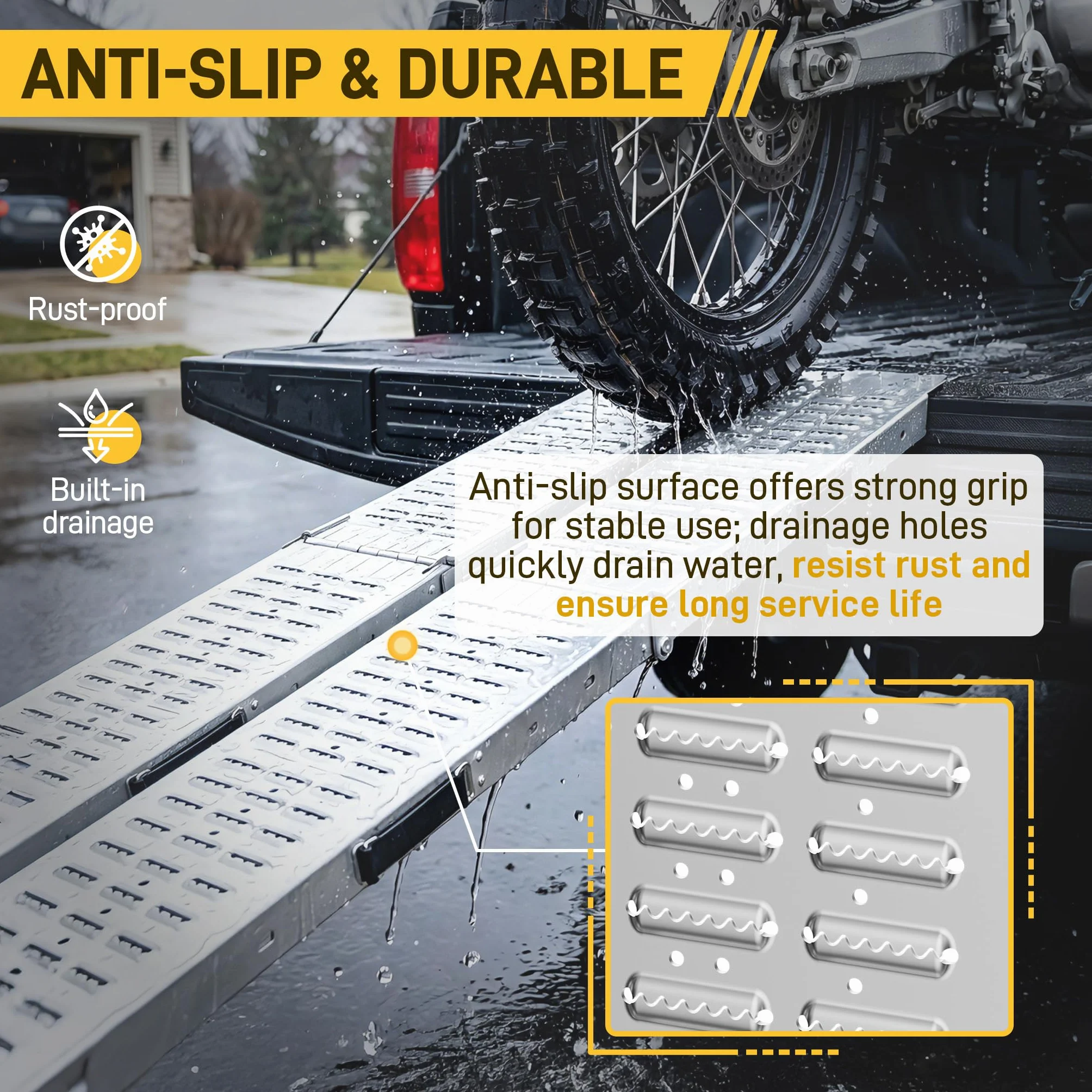 Froadp Faltbare Antirutsch Auffahrrampe Verzinkt Klappbar Laderampe Rampe 180x22,5x4,5cm Silber Auffahrschiene Verladerampen für Auto Motorrad ATV PKW Max. Belastbarkeit 400KG pro Paar