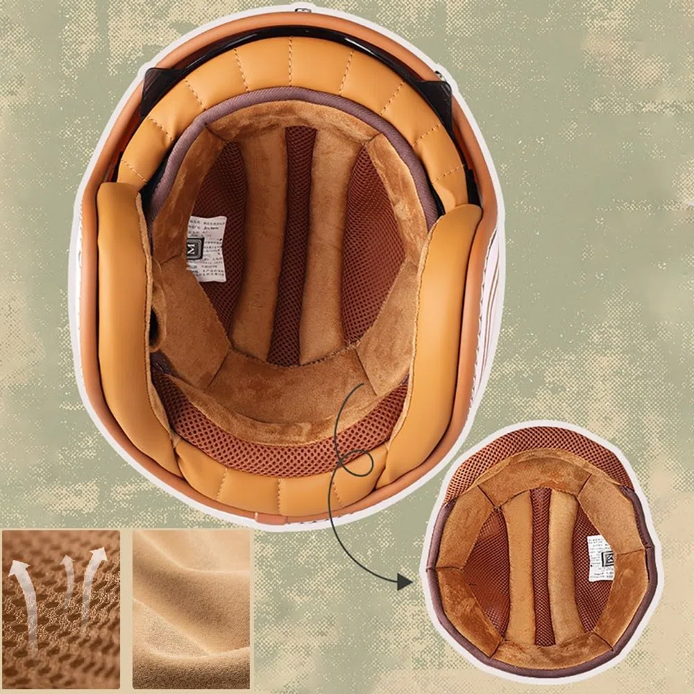 Retro 3/4 Motorrad Helm Jethelm Vintage-Roller-Helm, DOT/ECE-Zertifizierter Retro-Motorradhelm mit Doppelvisier, Jet-Helm Scooter-Helm für Damen und Herren, Leichter Moped-Helm