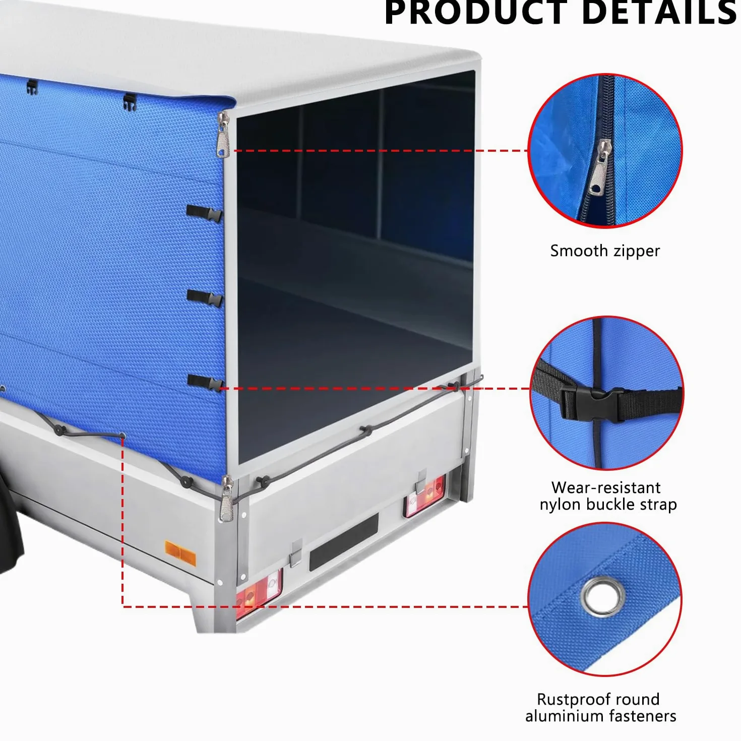 Anhänger Hochplane, Allwetter-langlebiger Trailer Cover mit Seil, 600d Oxford-Gewebe Abdeckplane Anhänger Abdeckung Plane für 750kg PKW Hänger (Mit Reißverschluss hinten)