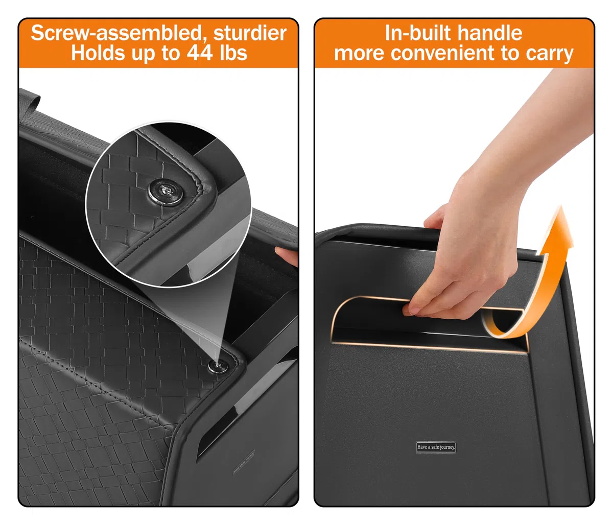 Kofferraum-Organizer, Auto-Aufbewahrungsbox,Deckelkasten,PU-Leder& PP-Wabenplatte, mit Schrauben befestigt – extrem stabil, klappbar und verstellbar (32,8 L)