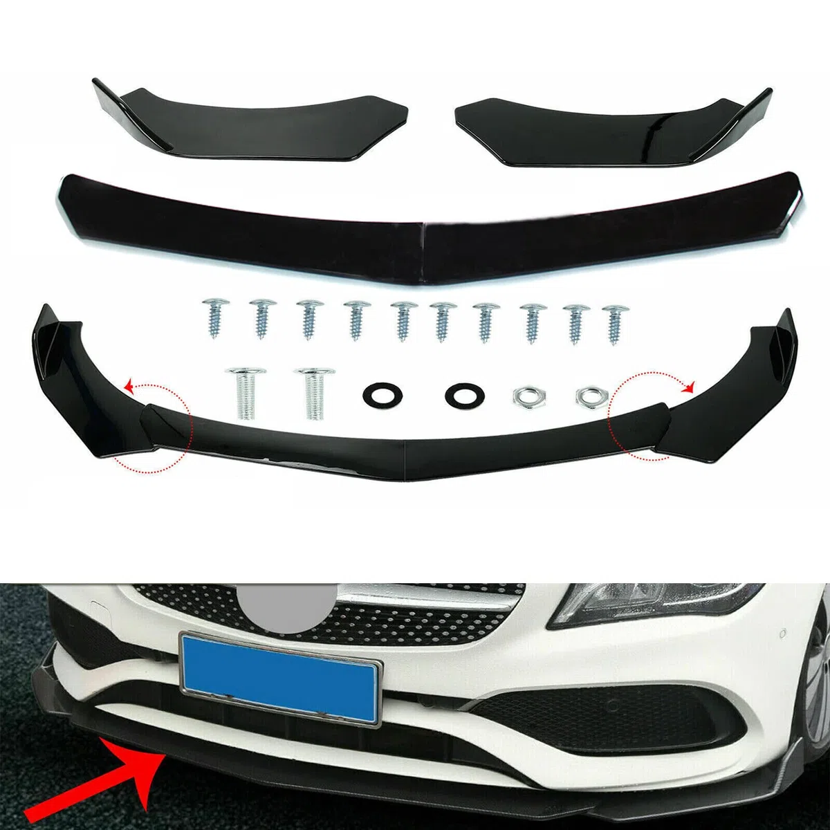 Universal Frontstoßstange Lippe Splitter Schutz Splitter Spoiler schwarz glänzend