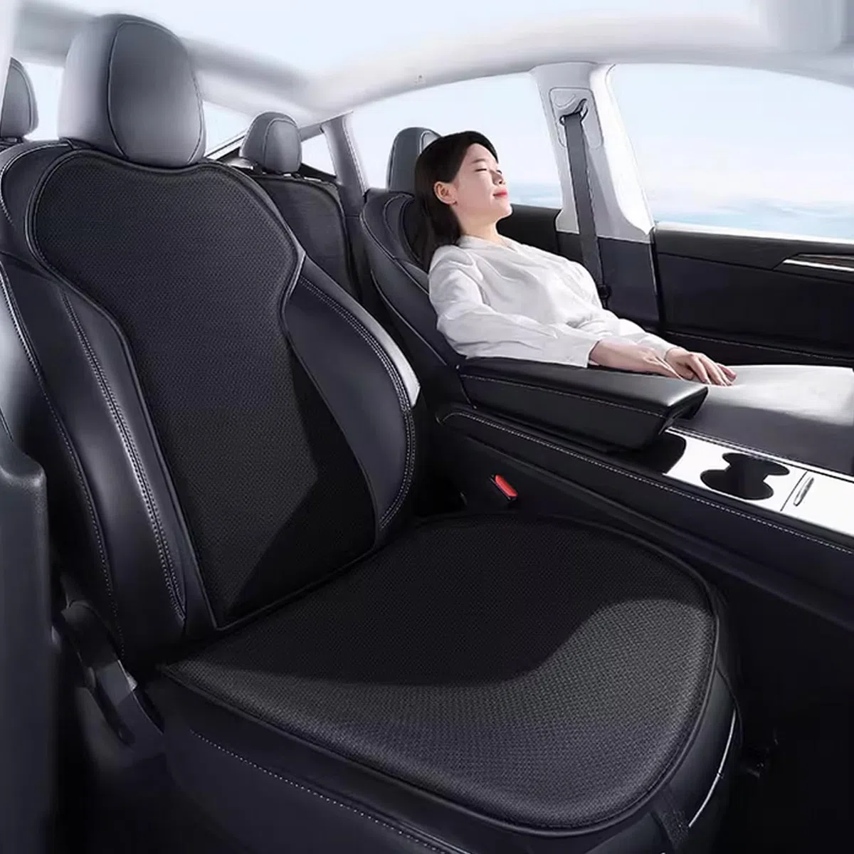 Autositzbezug Komplettset für Tesla Model Y 2020-2025 Juniper Atmungsaktiv Weich und rutschfest - Komfort-Sitzkissen zum Fahren Innenausstattung BlackIce, 7 STK