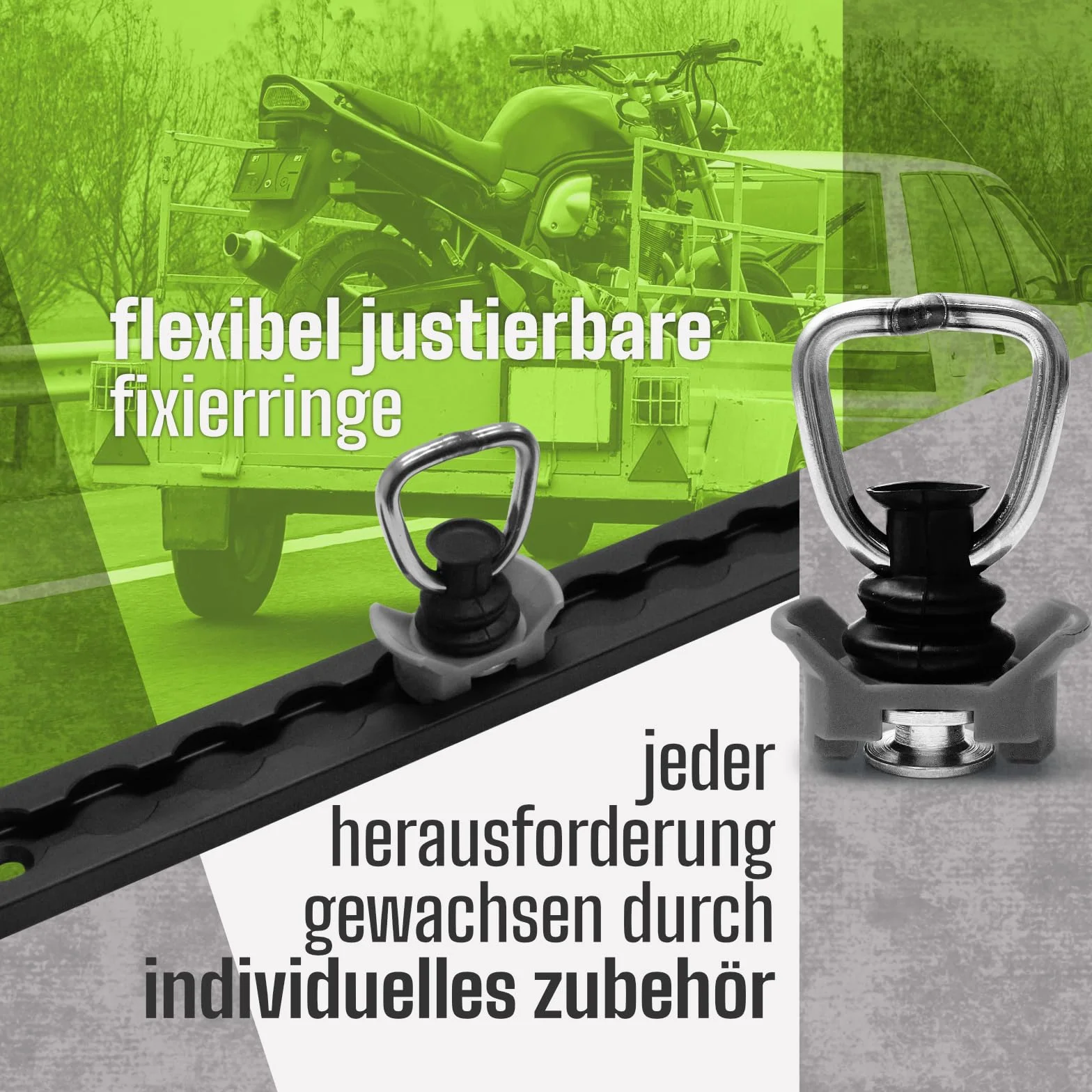 Airlineschiene robust eloxiert eckig schwarz 2X 1,0 Meter mit 4 Zurrösen und 4 Endkappen, Alu Zurrschiene Black line, hohe Stabilität und Langlebigkeit, für Anhänger, PKW, LKW, Camper, Wohnmobil